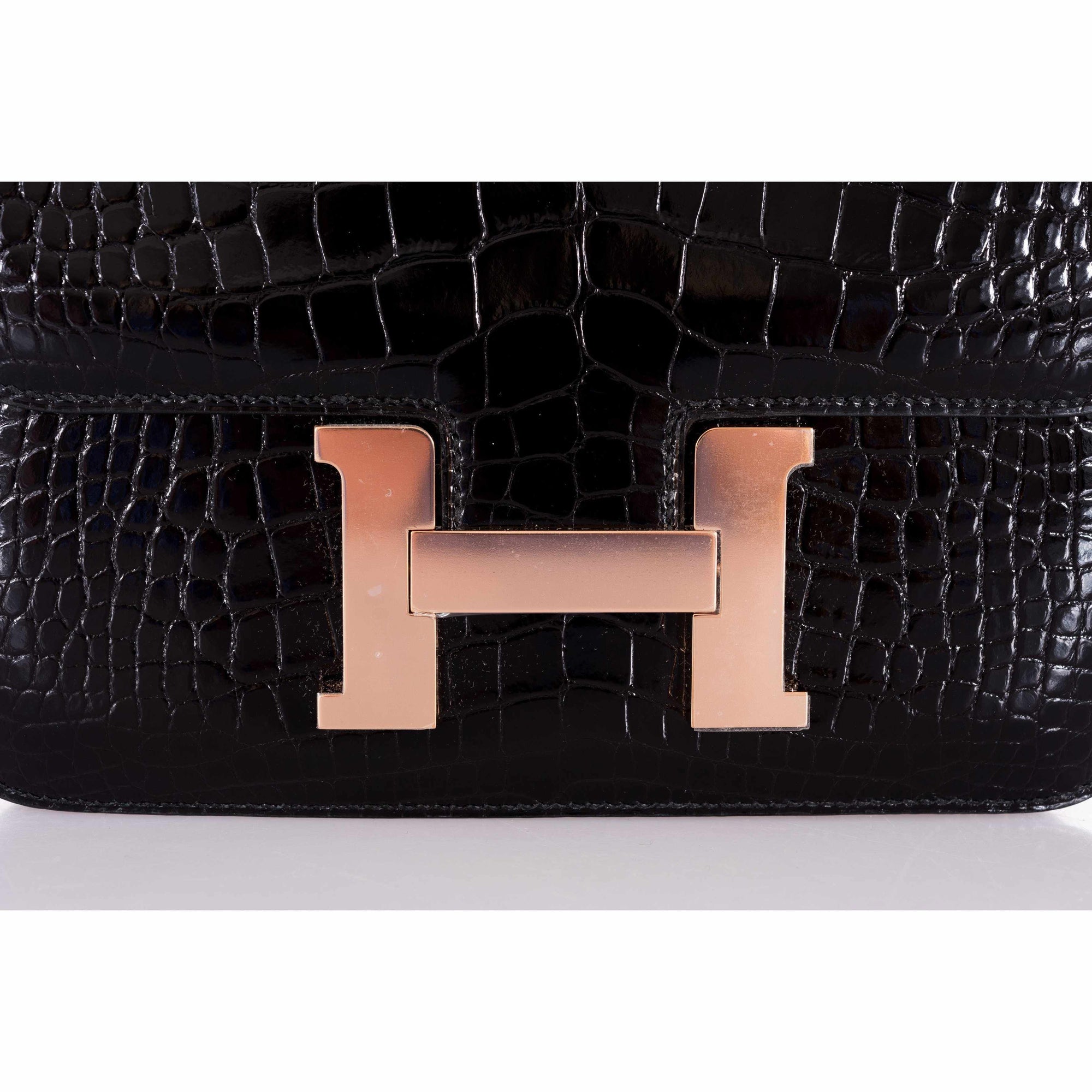 Hermès Constance 24 MM Black Rose Alligator Gold Hardware