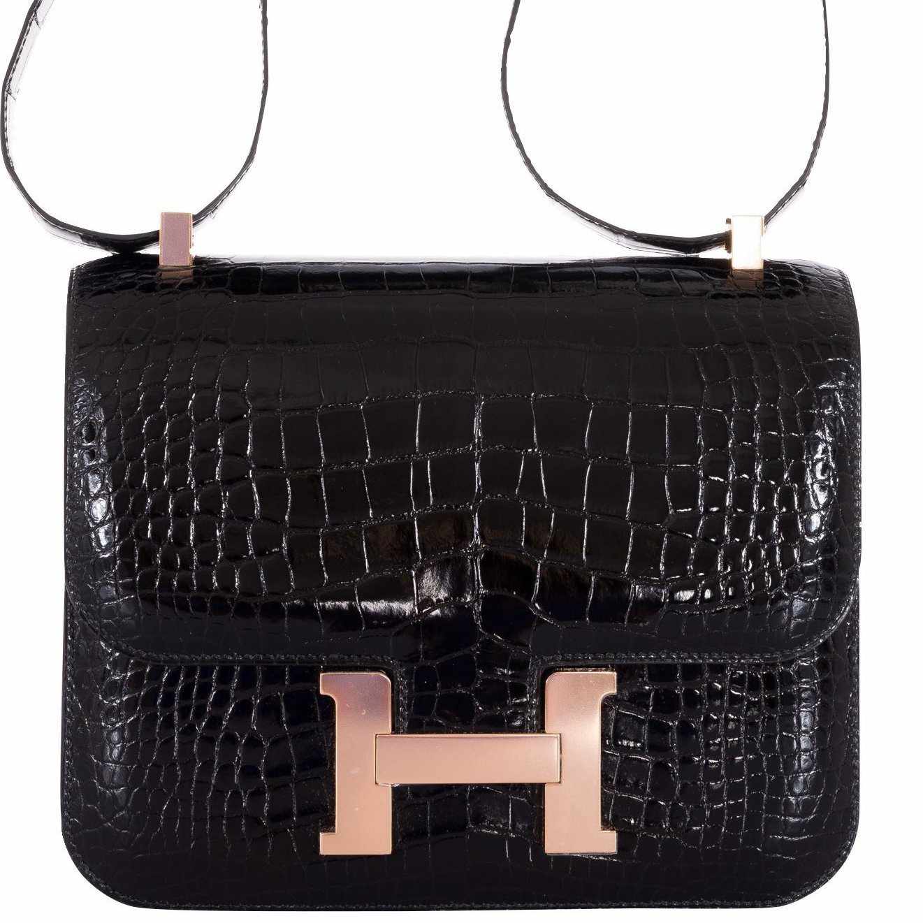 Hermès Constance 24 MM Black Rose Alligator Gold Hardware