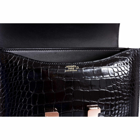 Hermès Constance 24 MM Crocodile Black Alligator Rose Gold Hardware