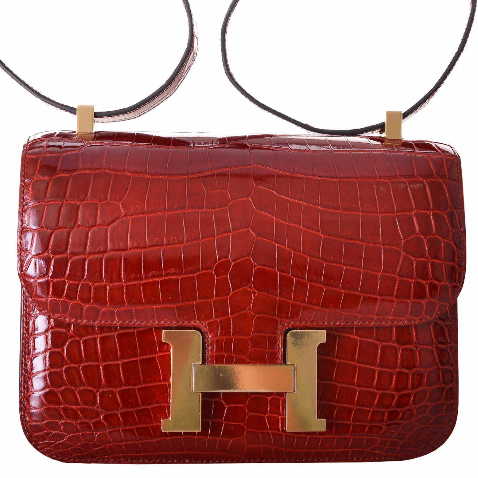 Hermès Constance 24 Rouge H Shiny Niloticus Crocodile Gold Hardware