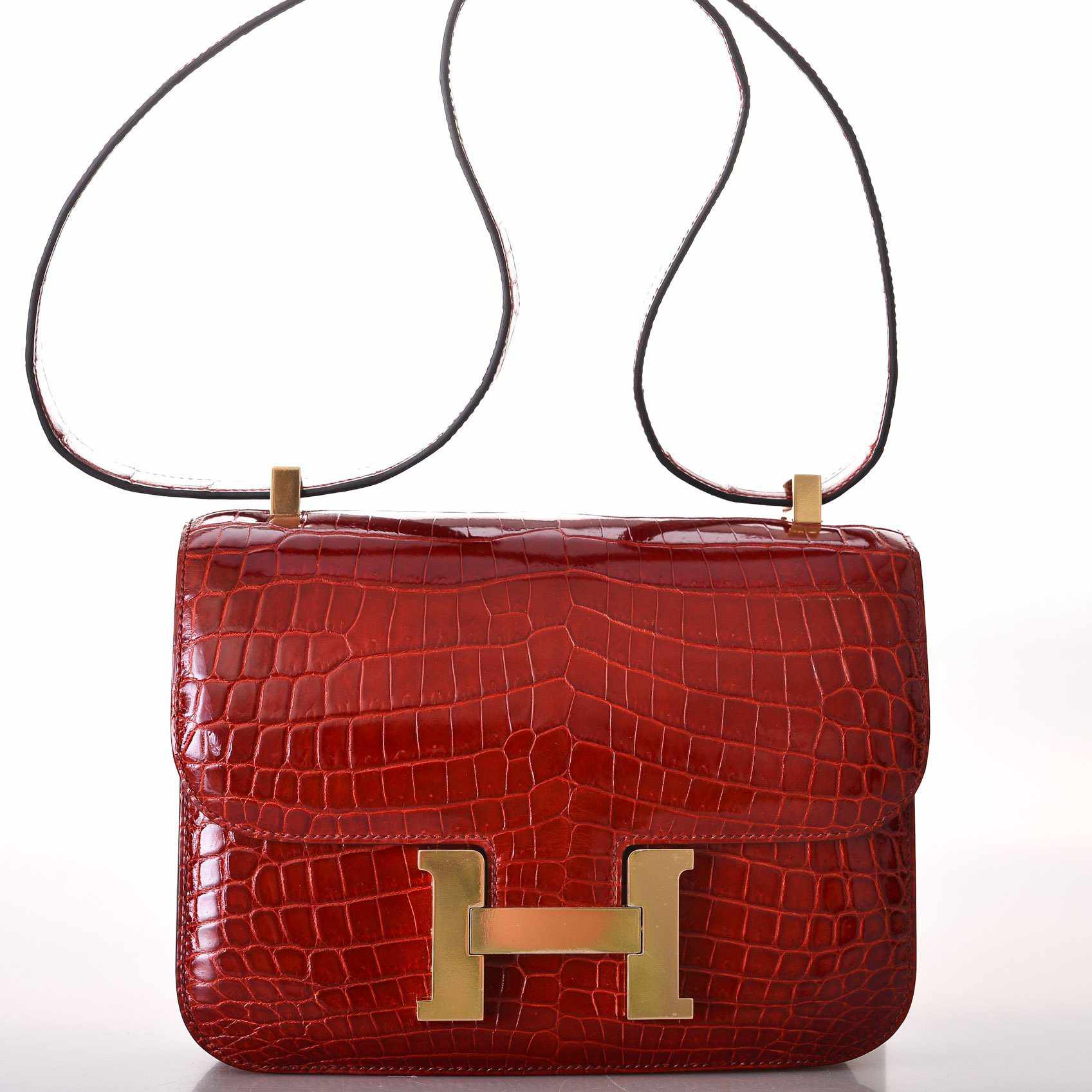Hermès Constance 24 Rouge H Shiny Niloticus Crocodile Gold Hardware