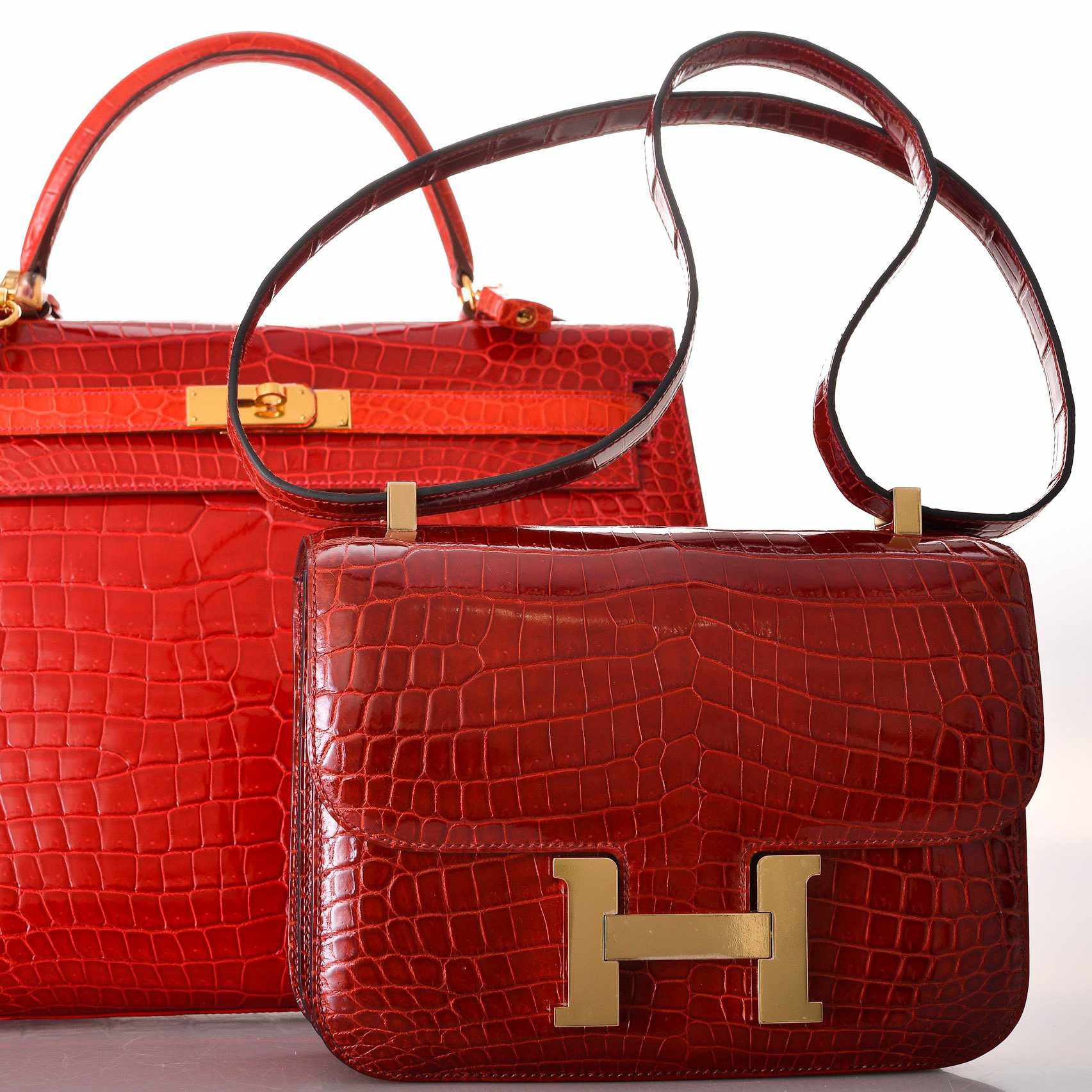 Hermès Constance 24 Rouge H Shiny Niloticus Crocodile Gold Hardware