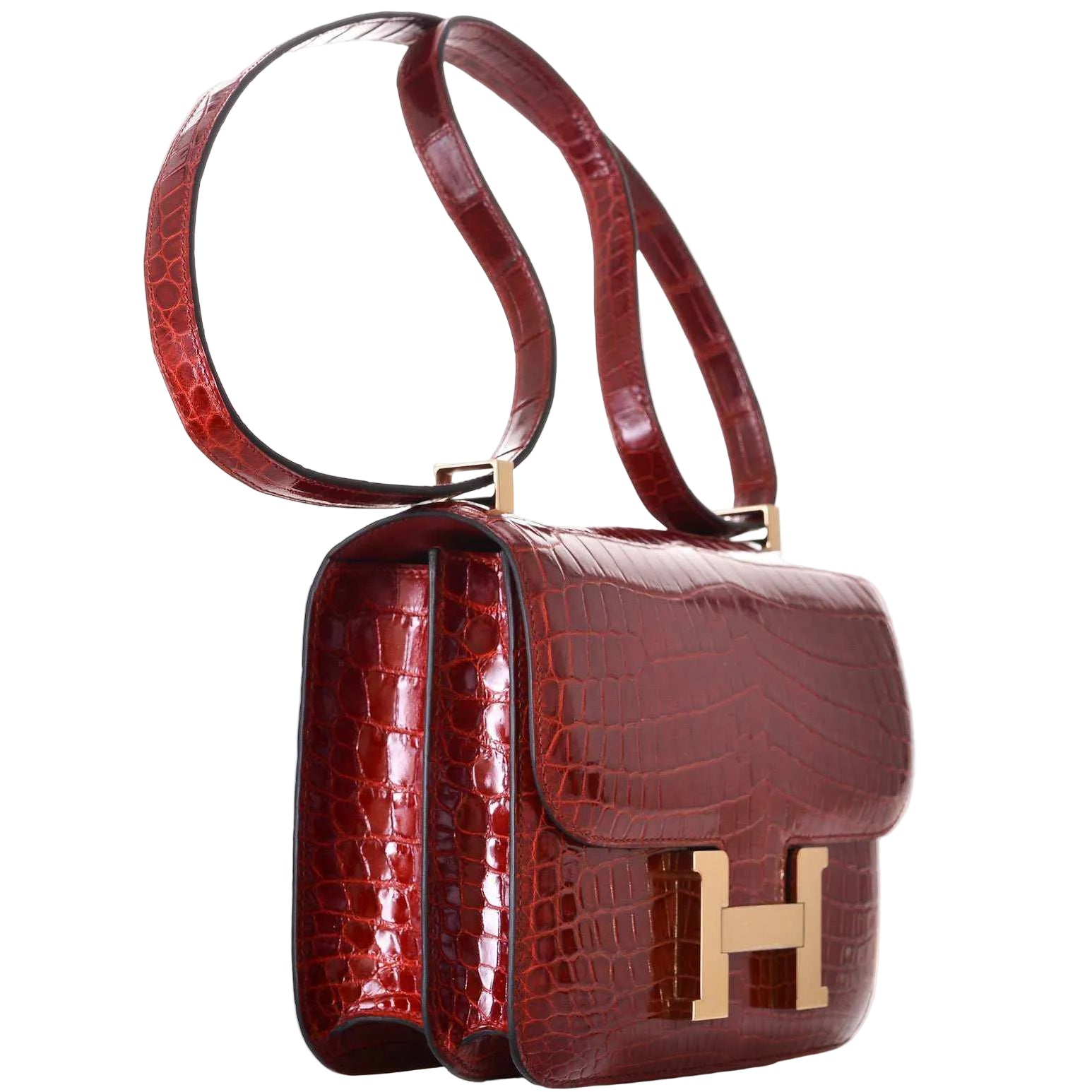 Hermès Constance 24 Rouge H Shiny Niloticus Crocodile Gold Hardware