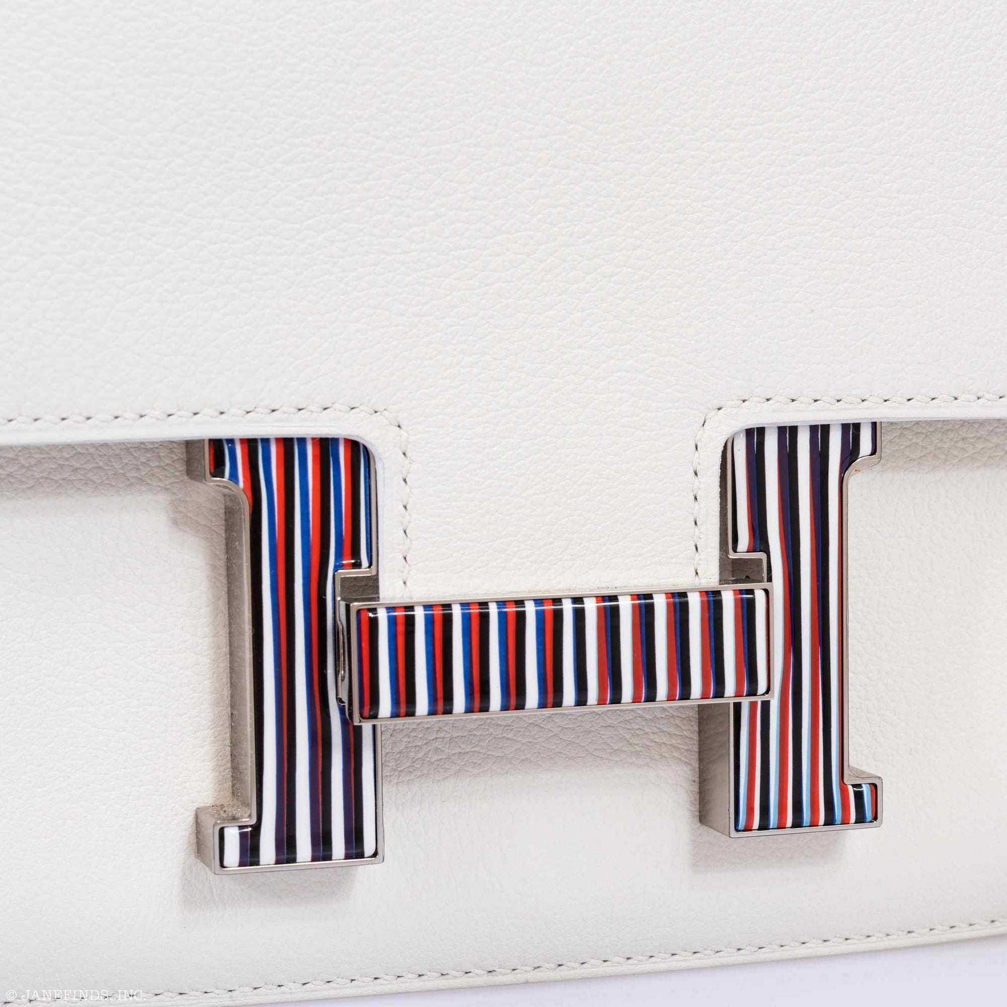 Hermès Constance 24 White Evercolor Multi Color Enamel Palladium Buckle