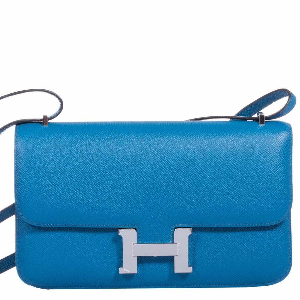 Used Blue Hermes Constance 24 Bleu Izmir Epsom Leather Shoulder Bag  Palladium Hardware Houston,TX