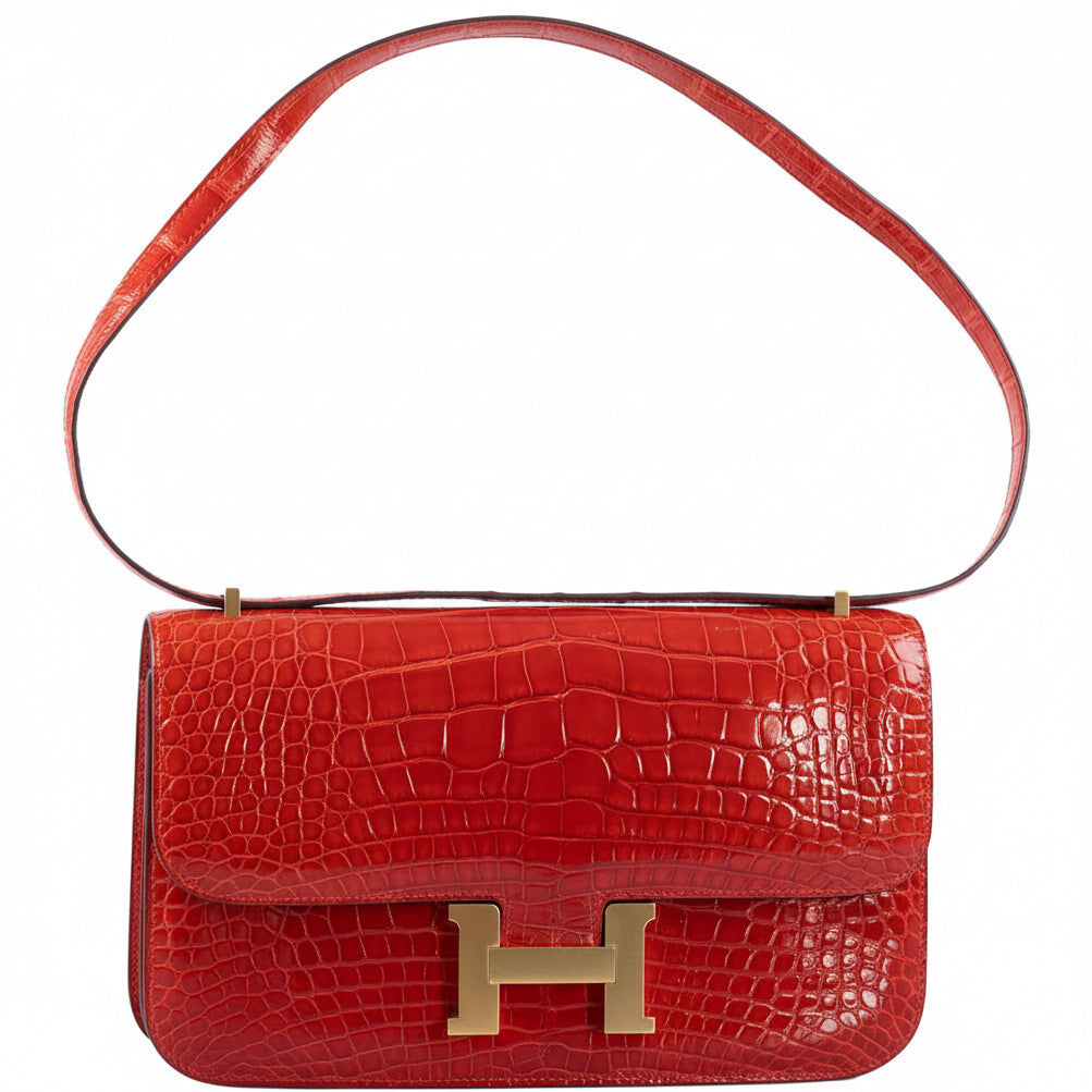 Hermès Constance Elan 25 Rouge de Coeur Shiny Alligator Gold