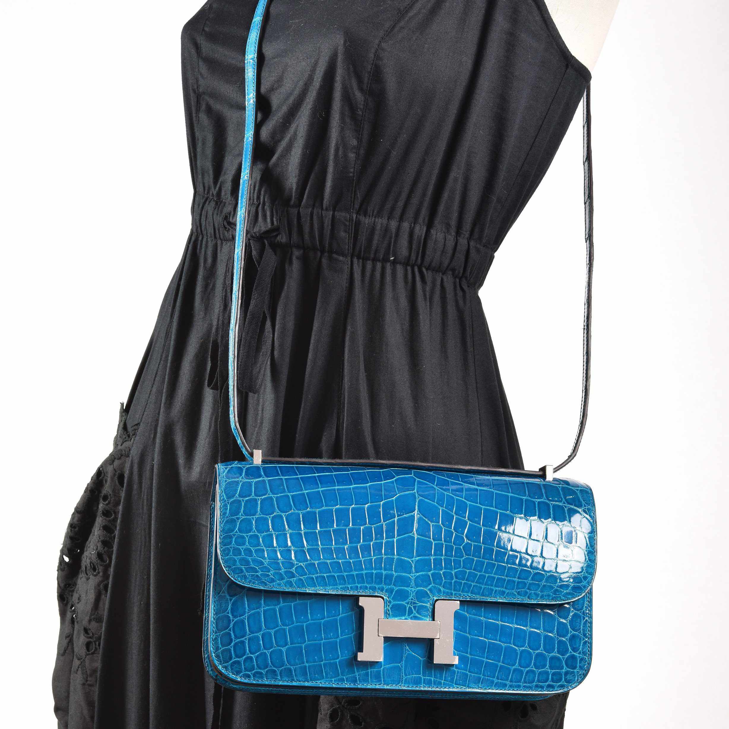 Hermès Constance Elan Bleu Izmir Shiny Niloticus Crocodile