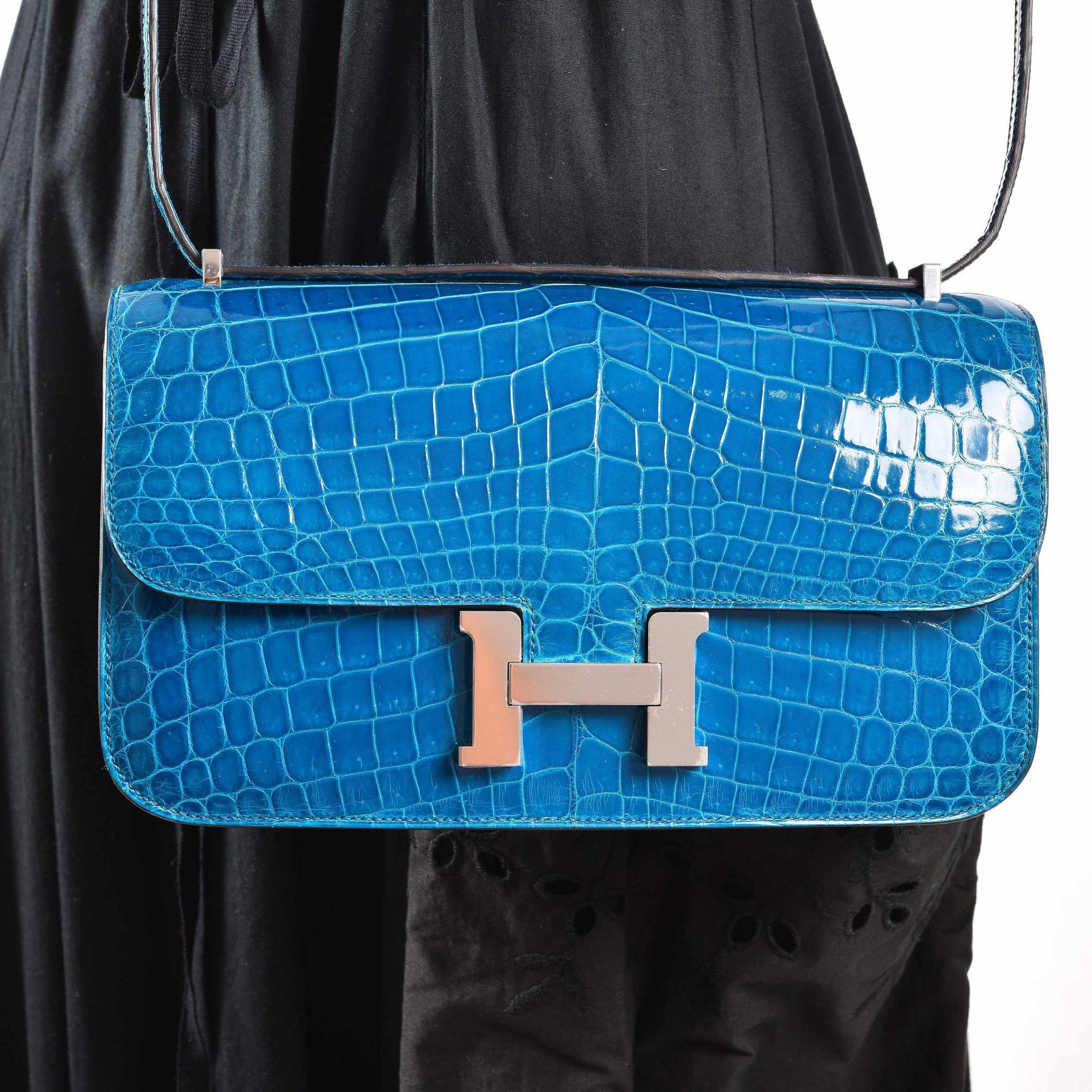 Hermès Constance Elan Bleu Izmir Shiny Niloticus Crocodile Palladium Hardware