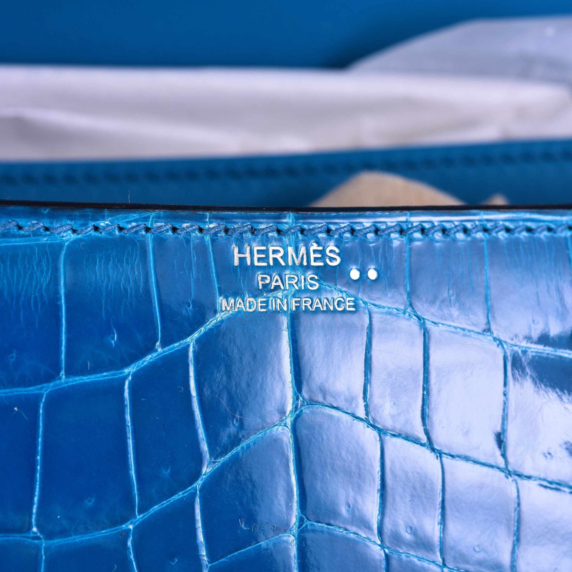 Hermès Constance Elan Bleu Izmir Shiny Niloticus Crocodile Palladium Hardware