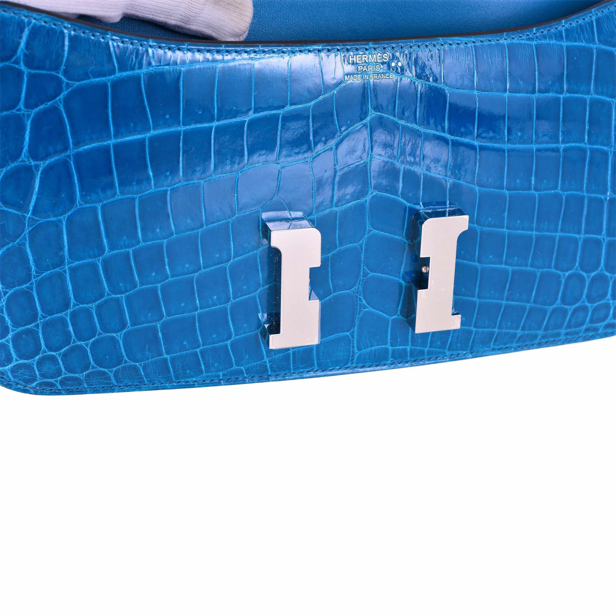 Hermès Constance Elan Bleu Izmir Shiny Niloticus Crocodile Palladium Hardware