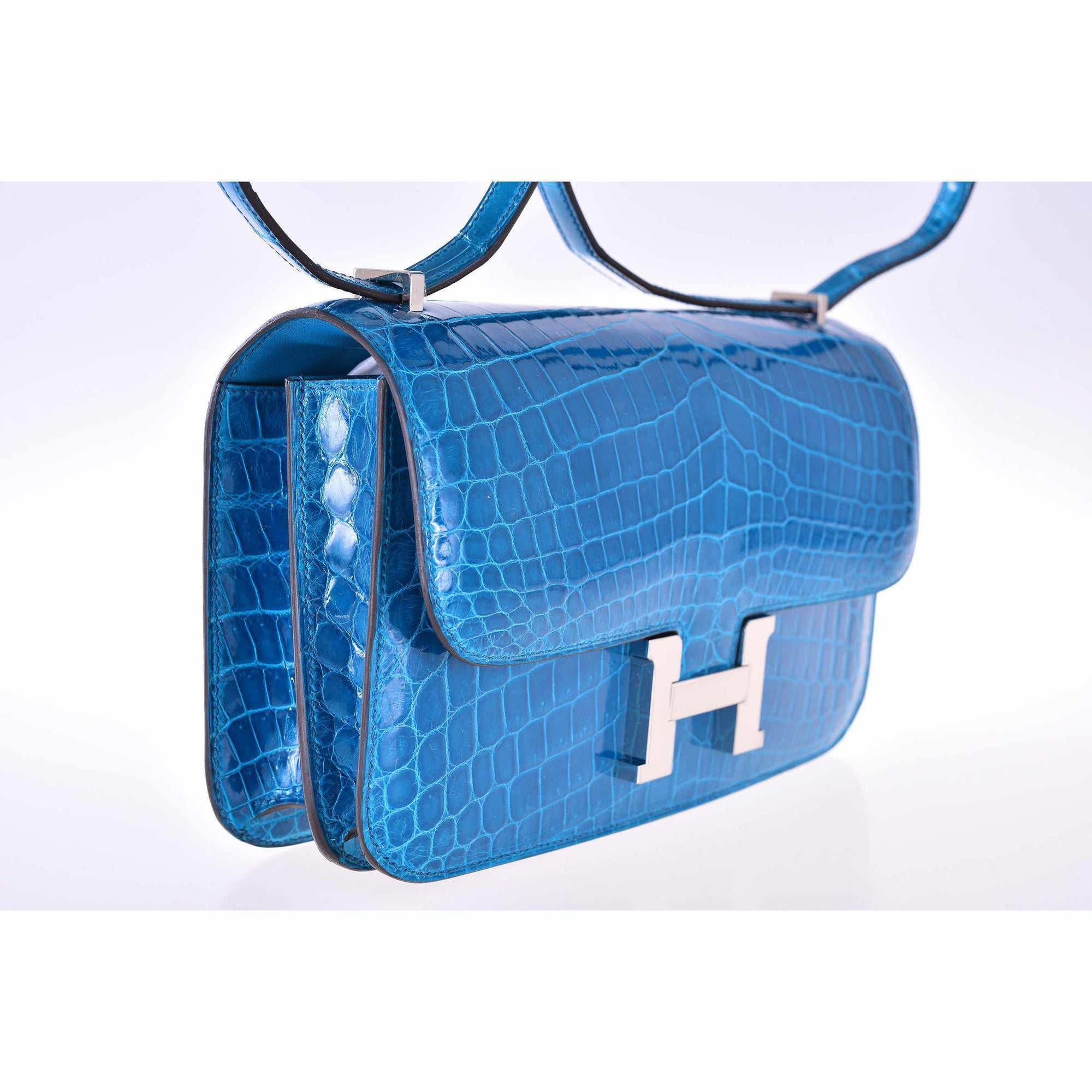 Hermès Constance Elan Bleu Izmir Shiny Niloticus Crocodile Palladium Hardware