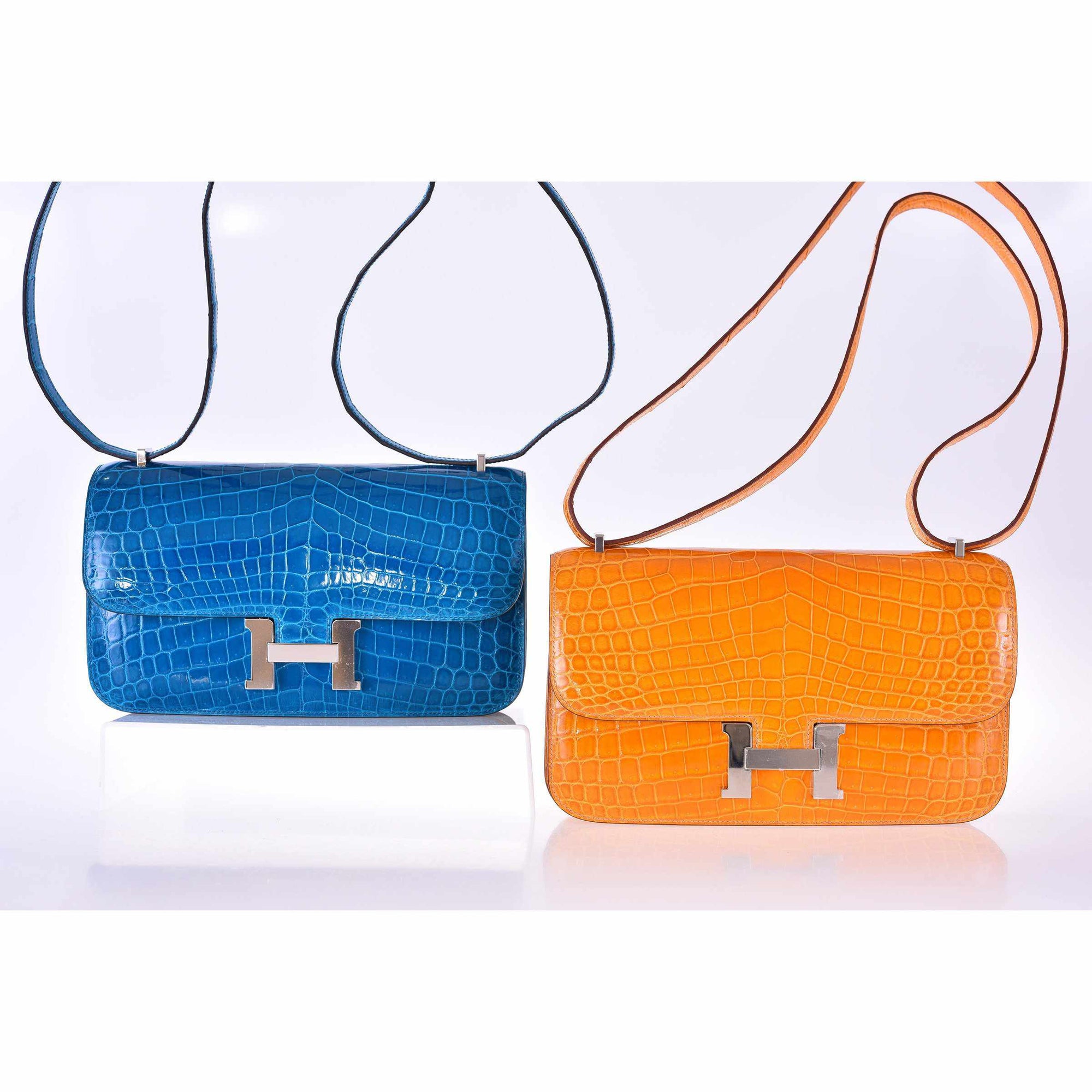 Hermès Constance Elan Bleu Izmir Shiny Niloticus Crocodile Palladium Hardware