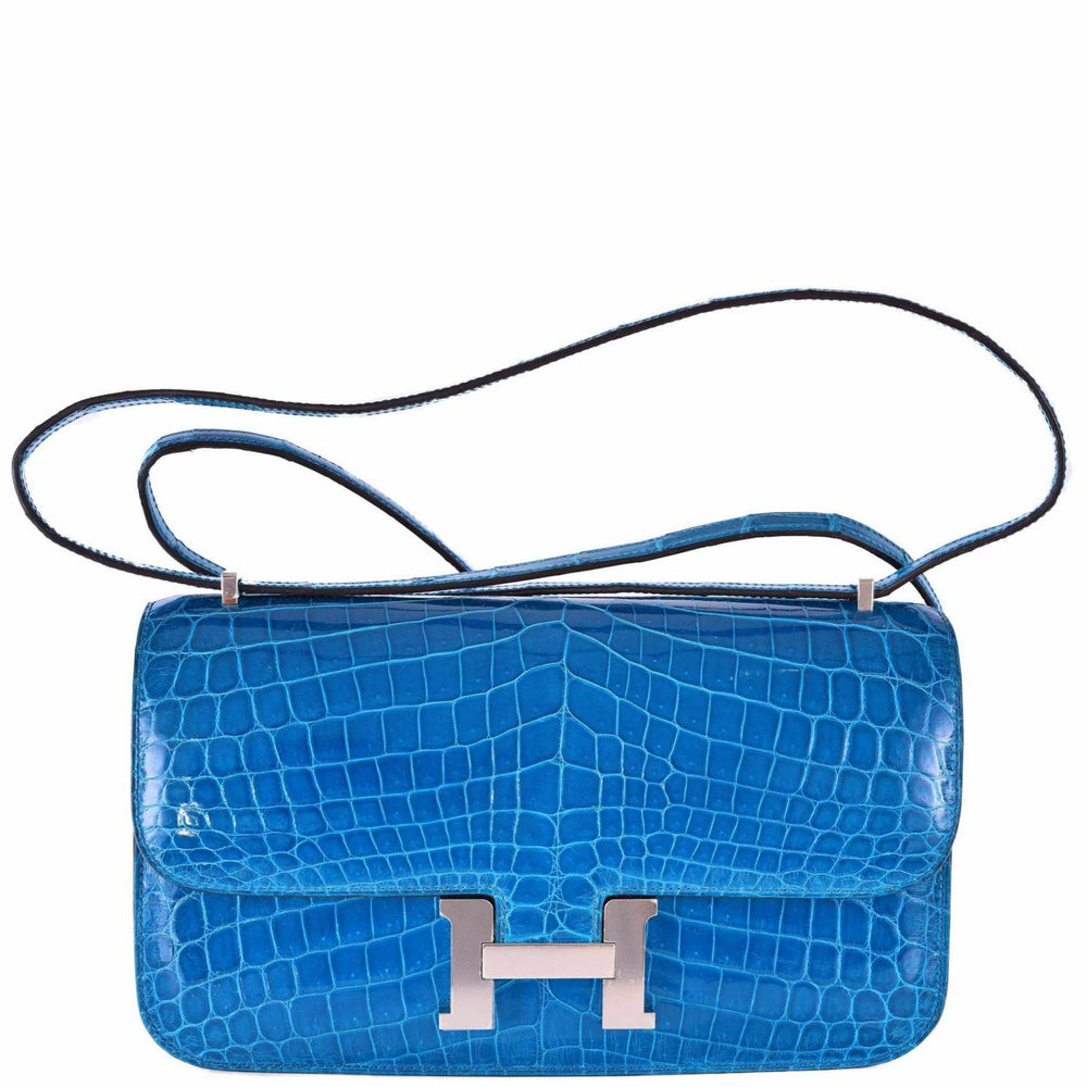 Hermès Constance Elan Bleu Izmir Shiny Niloticus Crocodile Palladium Hardware