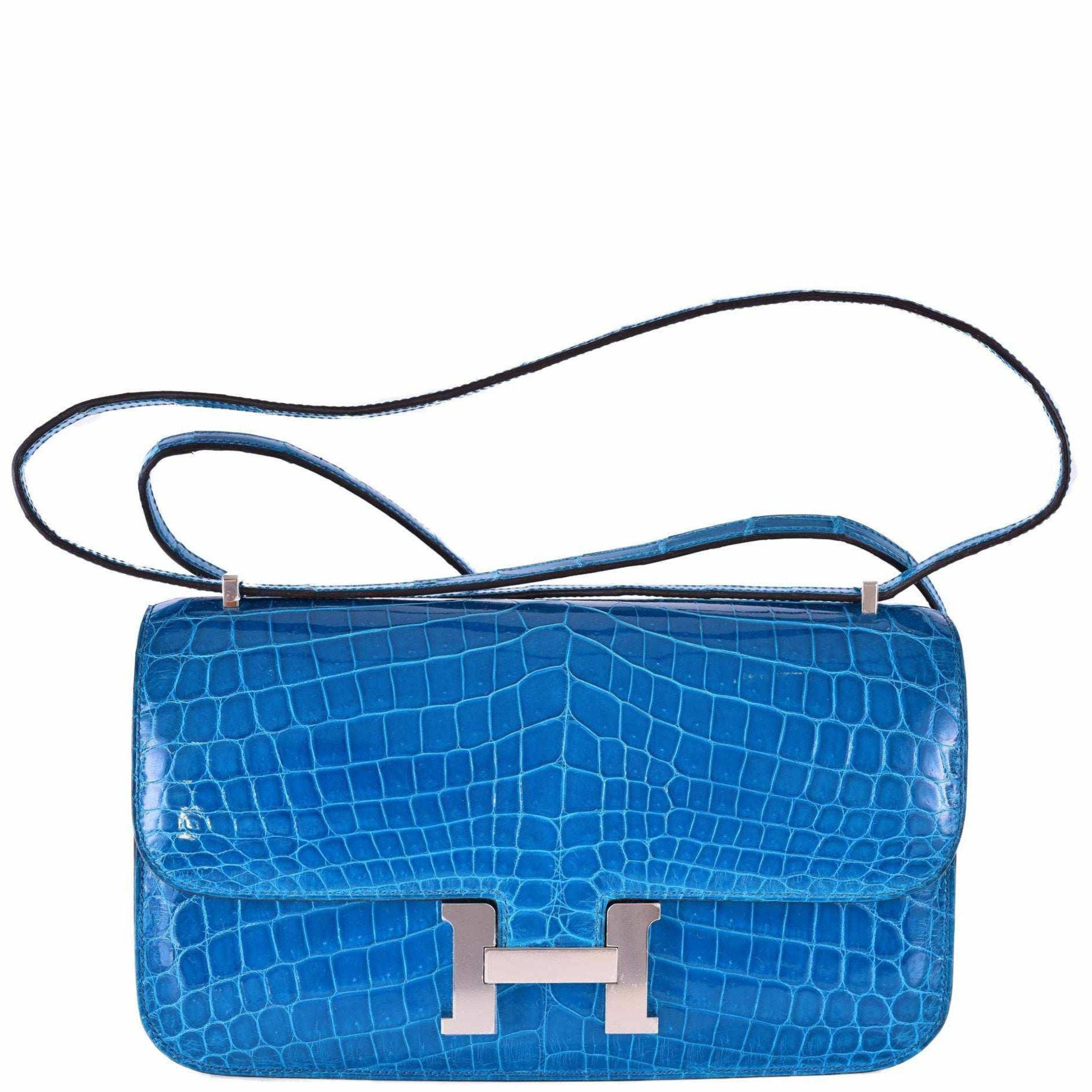 Hermès Constance Elan Bleu Izmir Shiny Niloticus Crocodile Palladium Hardware