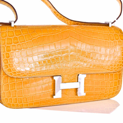 Hermès Constance Elan Saffron Shiny Nilo Crocodile Palladium Hardware