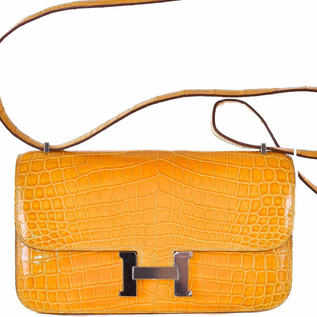 Hermes 20cm Shiny Orange H Alligator Mini Kelly Bag with Gold