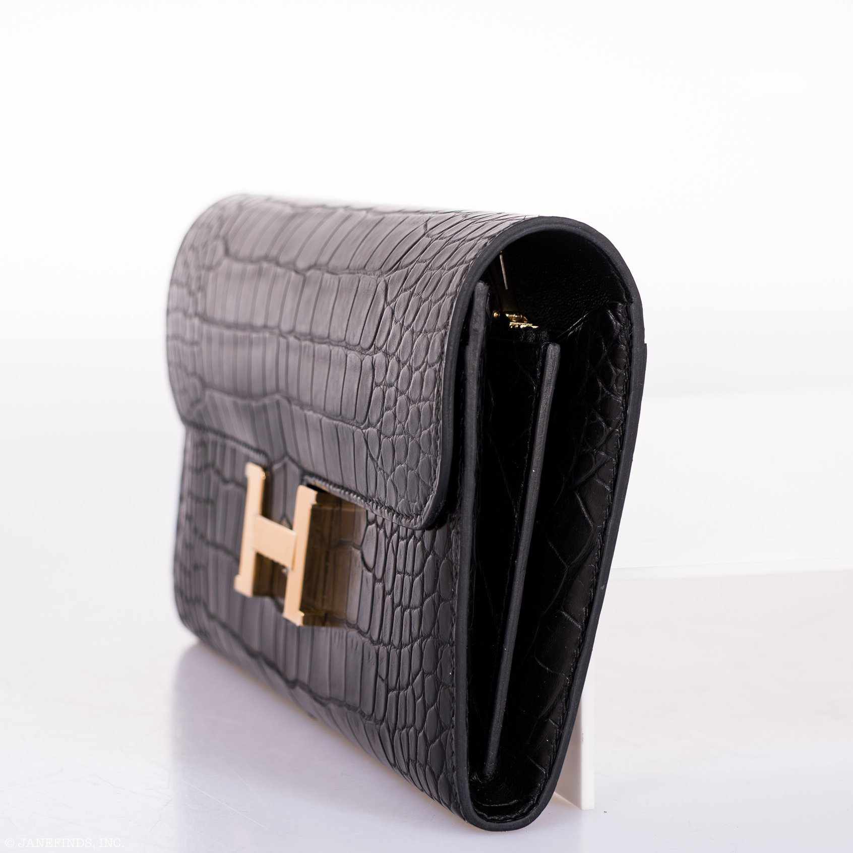 Hermès Constance Long Wallet Black Matte Alligator Gold Hardware