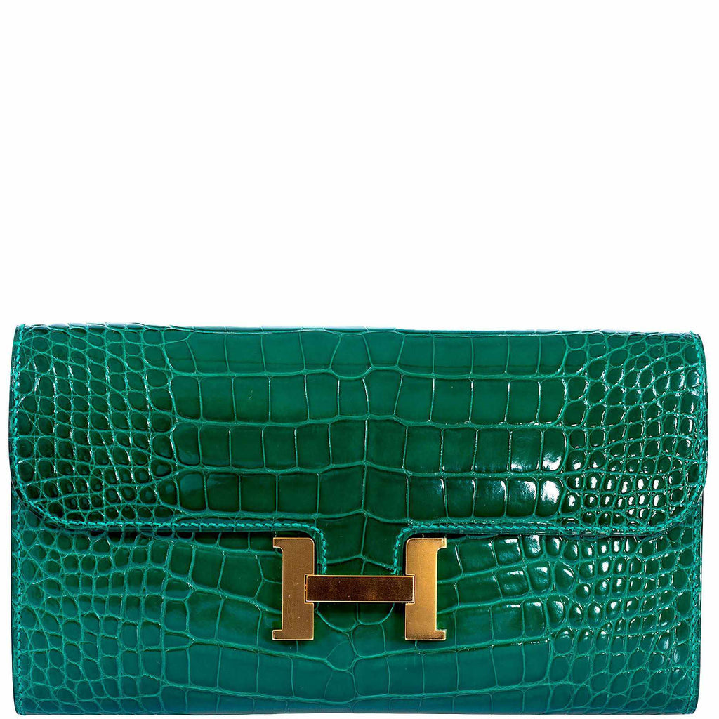 Hermès Constance Long Wallet Polished Emerald Alligator Gold Plated 'H