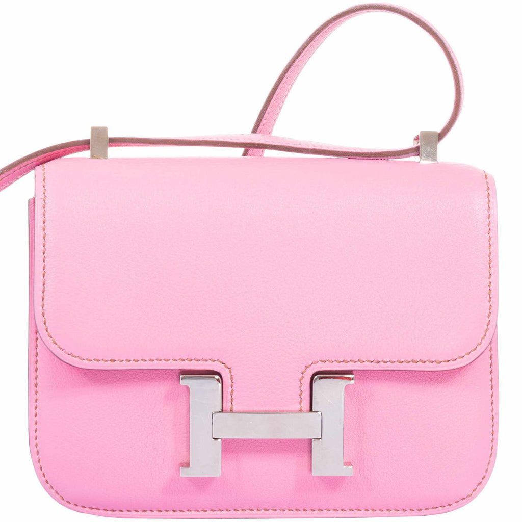 Hermes PHW Constance Mini Shoulder Bag Swift Leather Rose Azalee