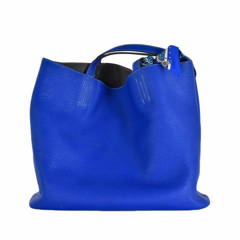Hermès Double Sens 45 Tote Blue Electric And Etain Grey Clemence Reversible