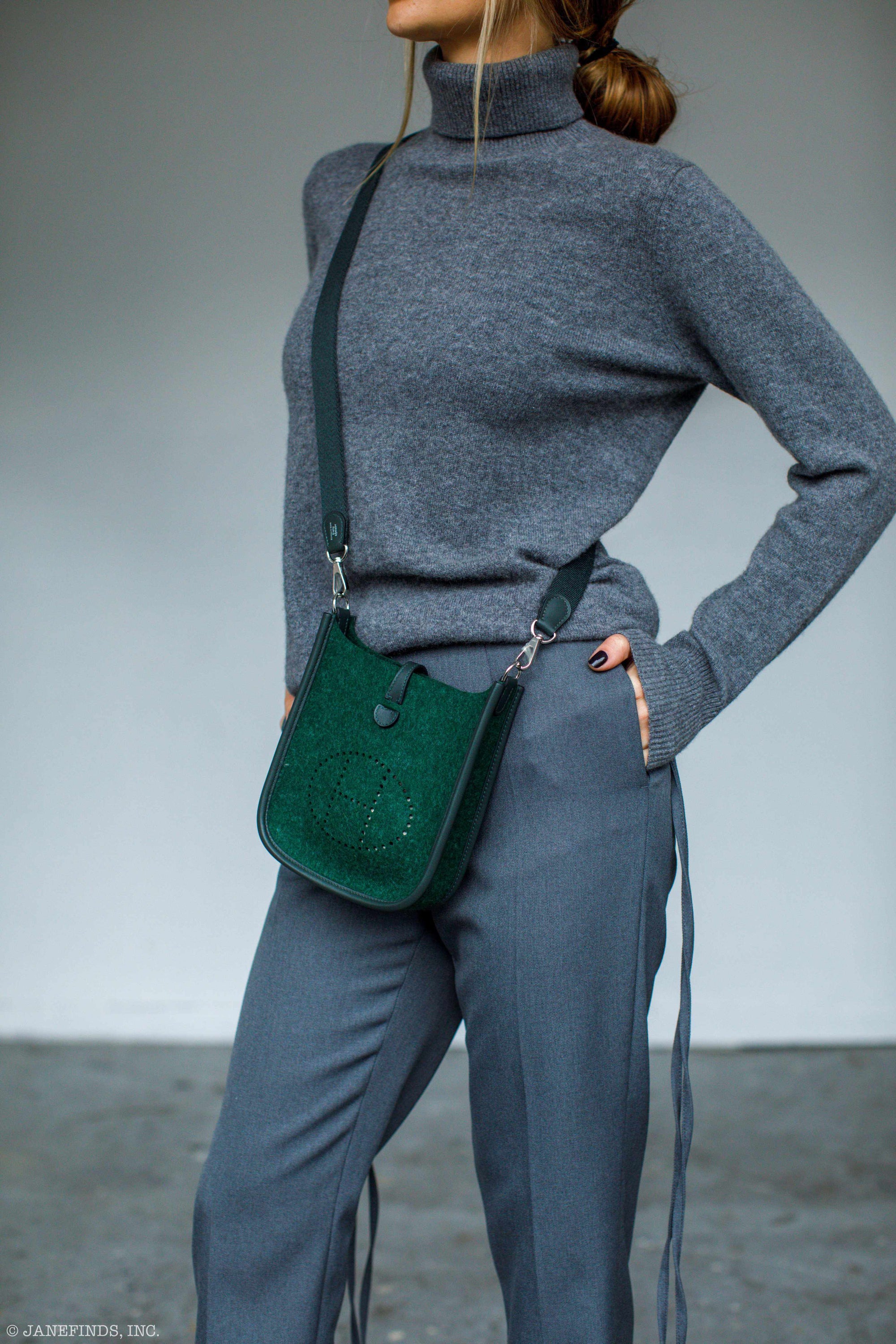 Hermès Evelyne TPM 16 Vert Fonce Feutre Wool & Vert Anglaise Swift Palladium Hardware - 2019