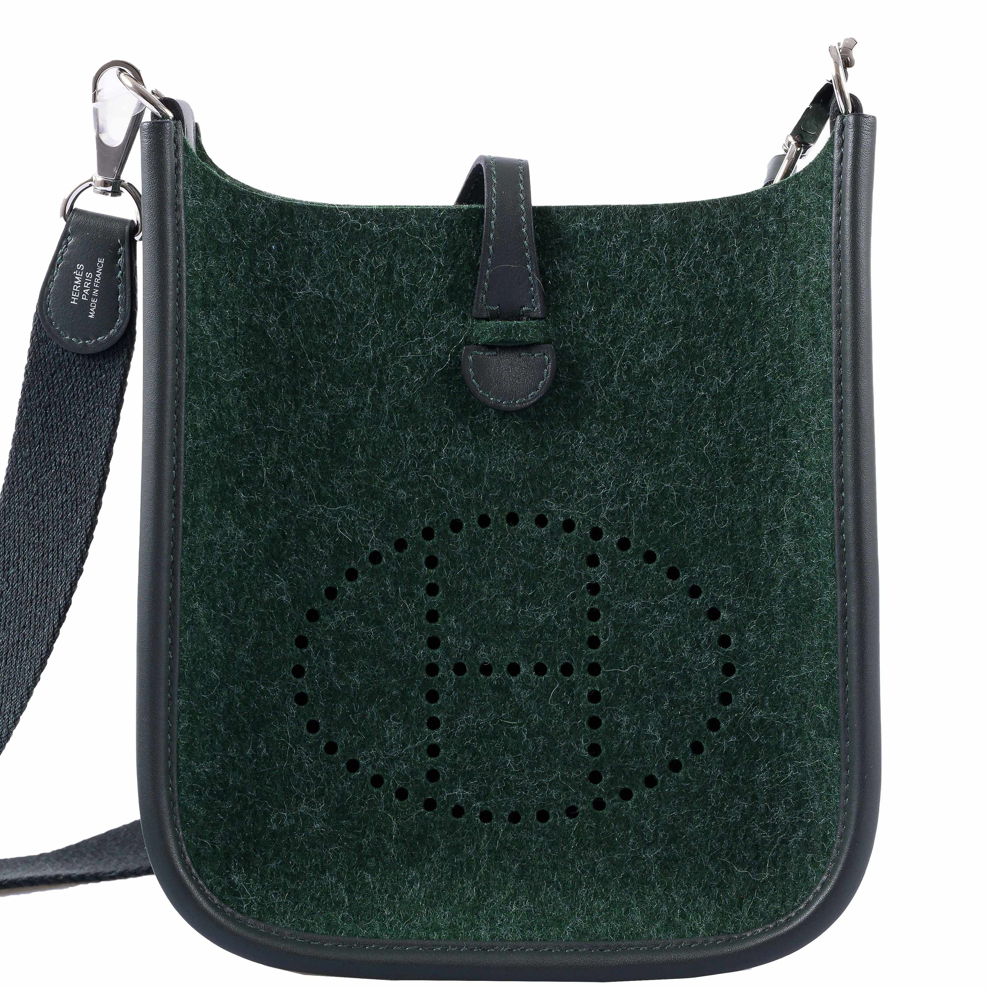 Hermès Evelyne TPM 16 Vert Fonce Feutre Wool & Vert Anglaise Swift Palladium Hardware - 2019