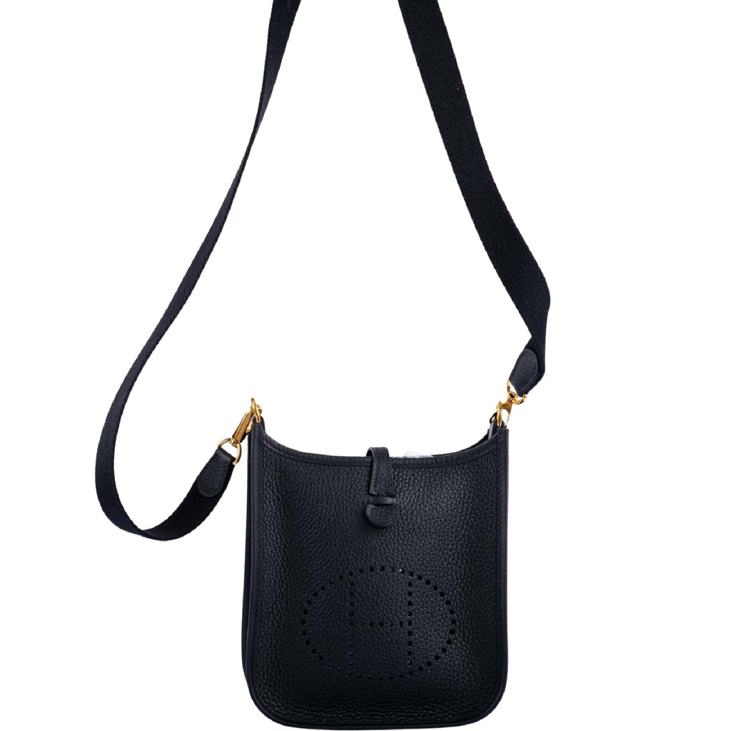 HERMES Evelyne e TPM III Clemence Leather Crossbody Bag Black 