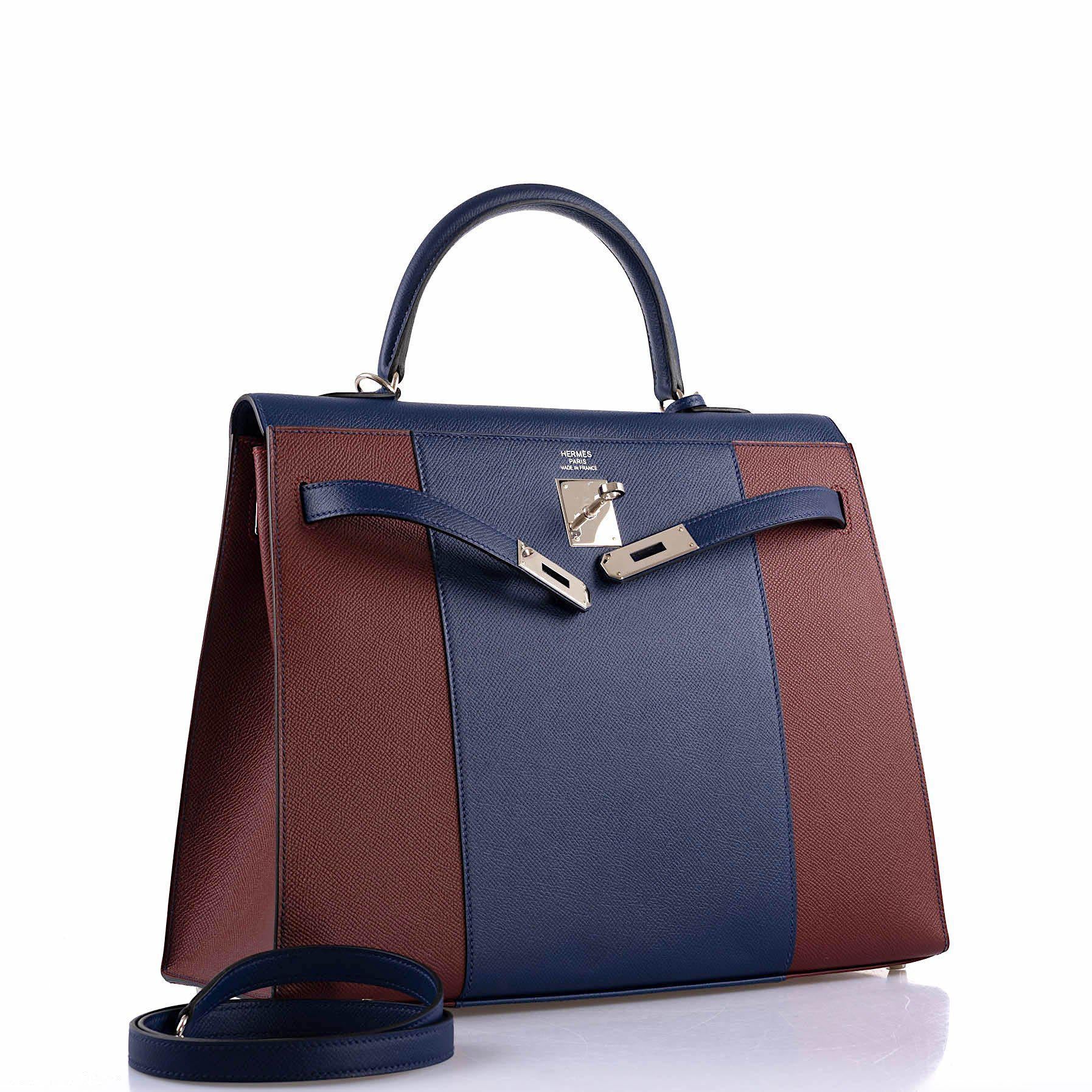 Hermès Flag Kelly 35 Sellier Blue Saphir & Rouge H Epsom Palladium Hardware