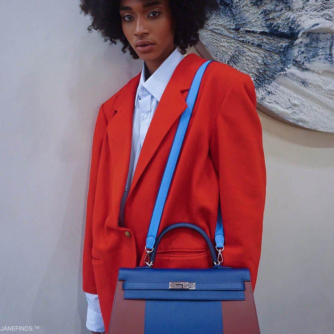 Hermès Flag Kelly 35 Sellier Blue Saphir & Rouge H Epsom Palladium Hardware - 2014, R Square