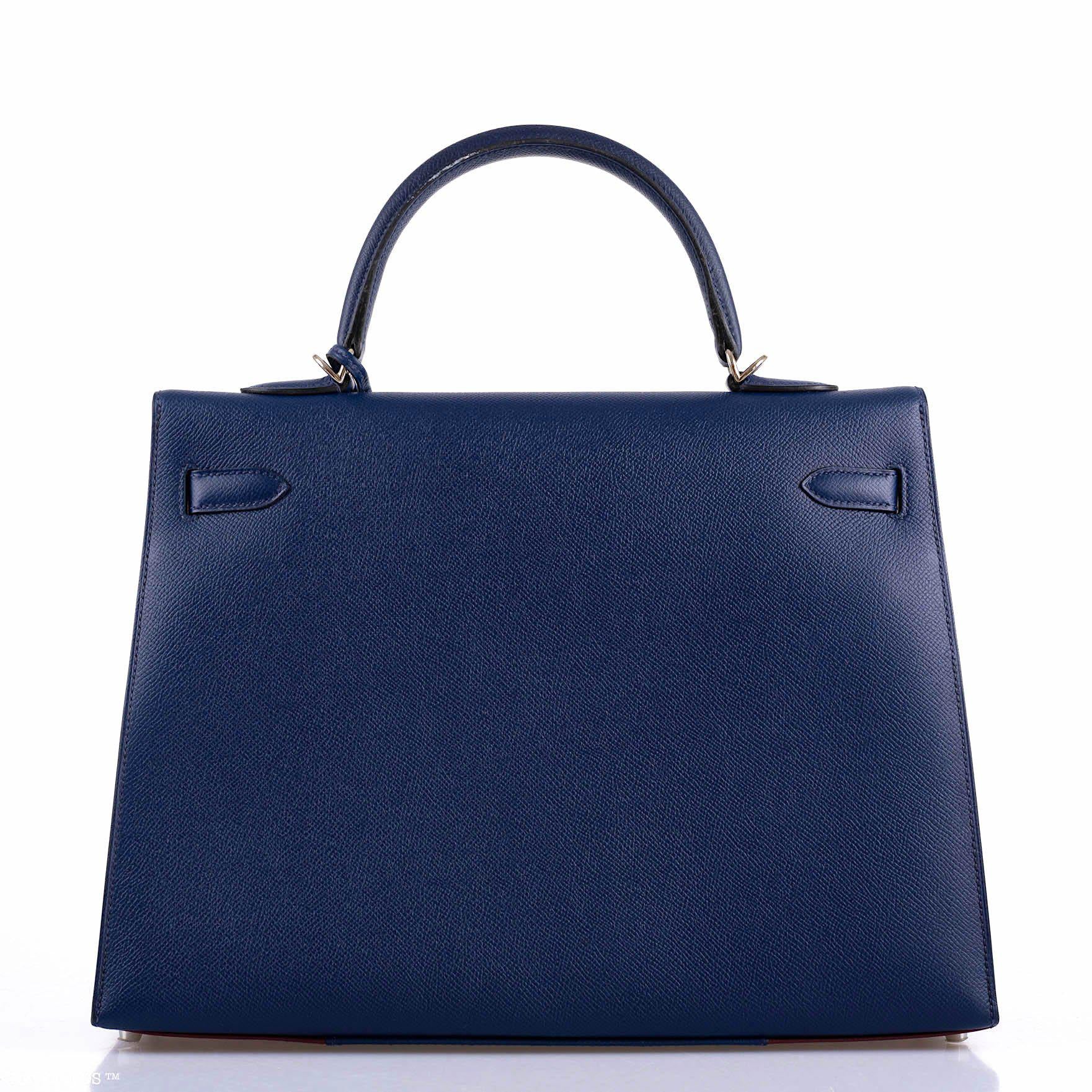 Hermès Flag Kelly 35 Sellier Blue Saphir & Rouge H Epsom Palladium Hardware - 2014, R Square