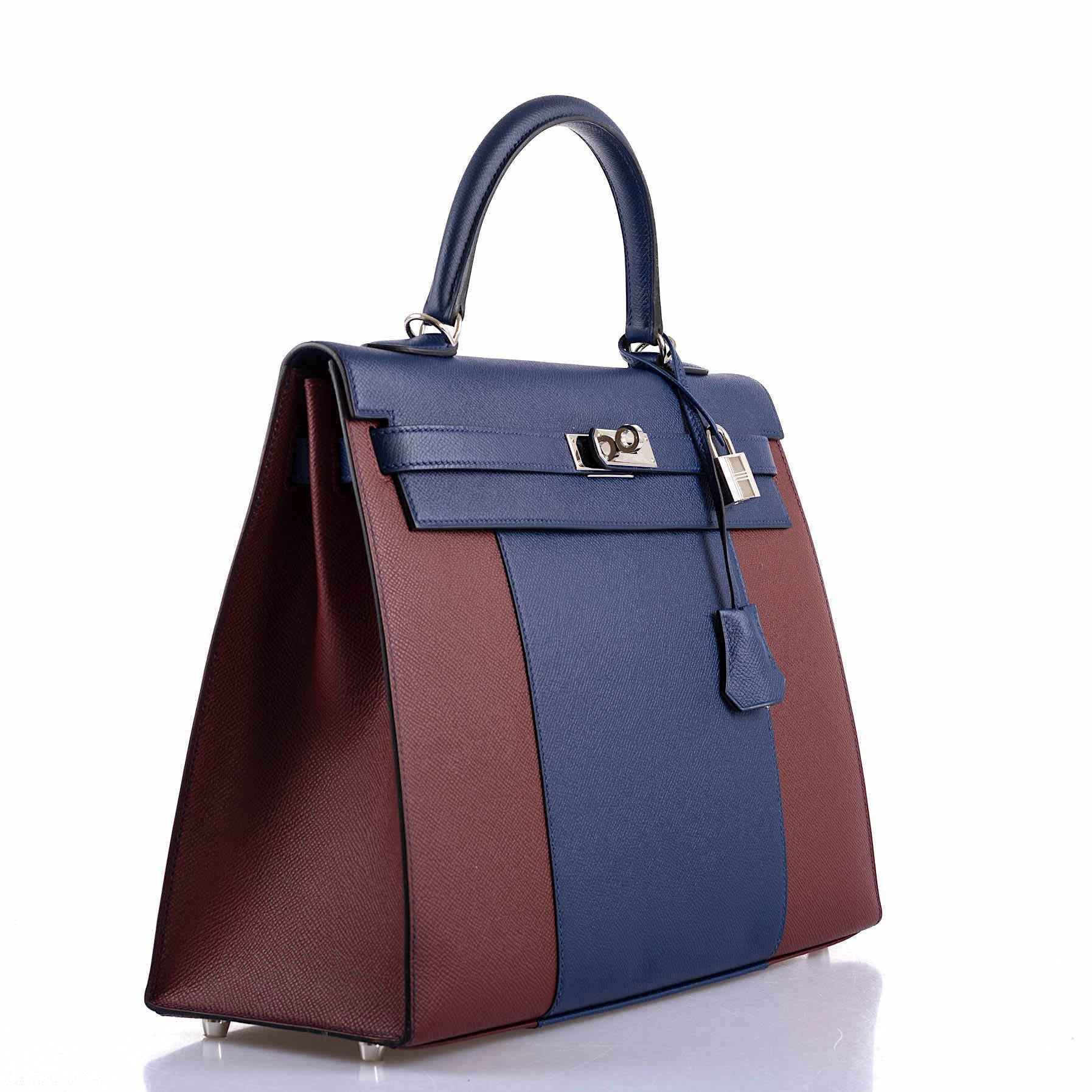 Hermès Flag Kelly 35 Sellier Blue Saphir & Rouge H Epsom Palladium Hardware
