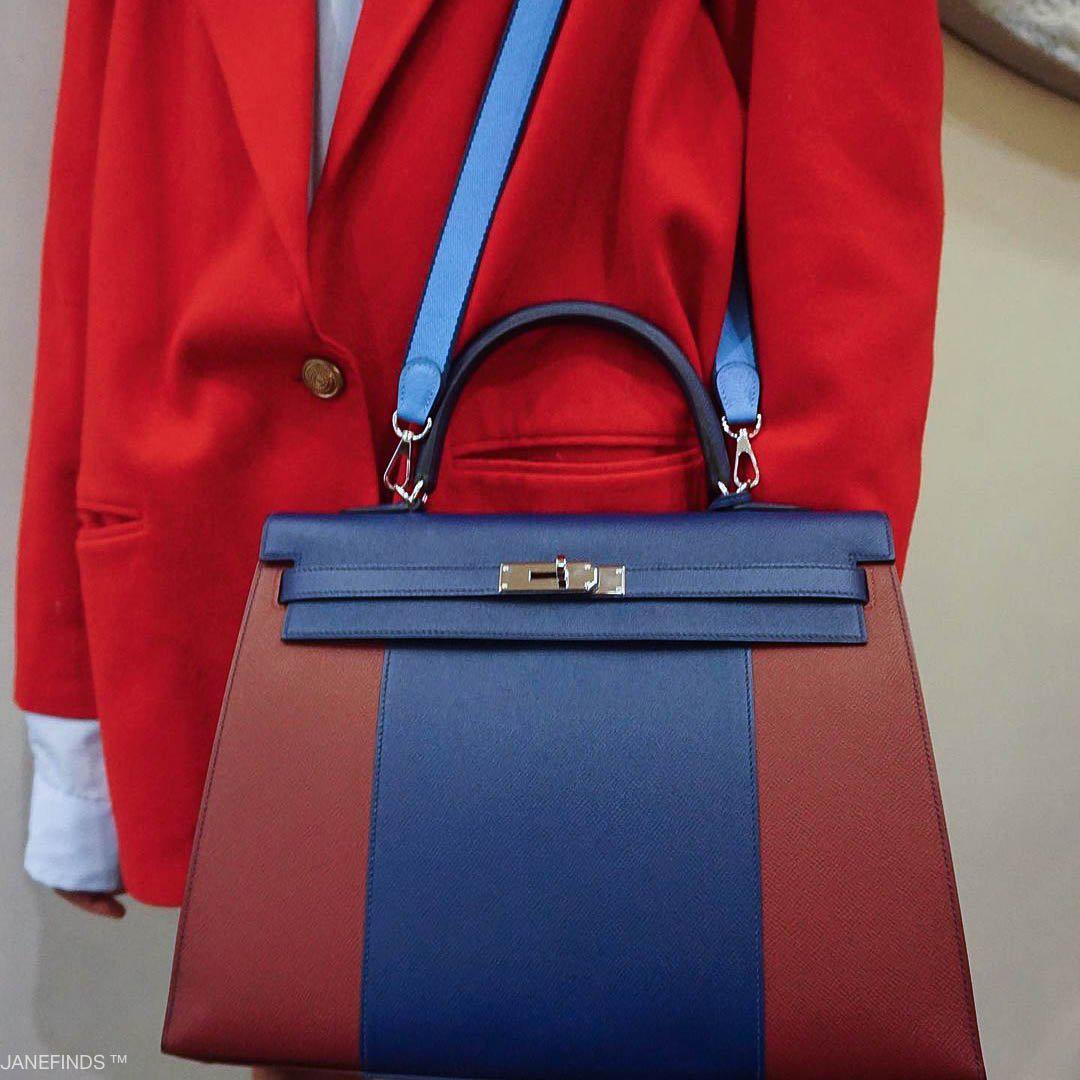 Hermès Flag Kelly 35 Sellier Blue Saphir & Rouge H Epsom Palladium Hardware