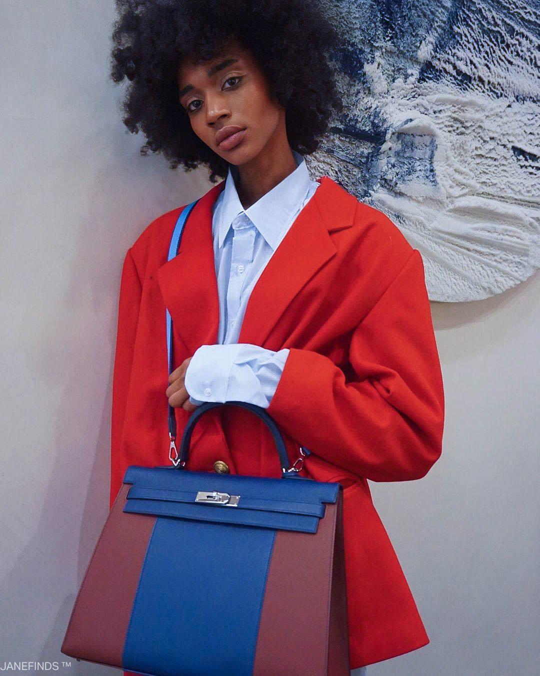 Hermès Flag Kelly 35 Sellier Blue Saphir & Rouge H Epsom Palladium Hardware