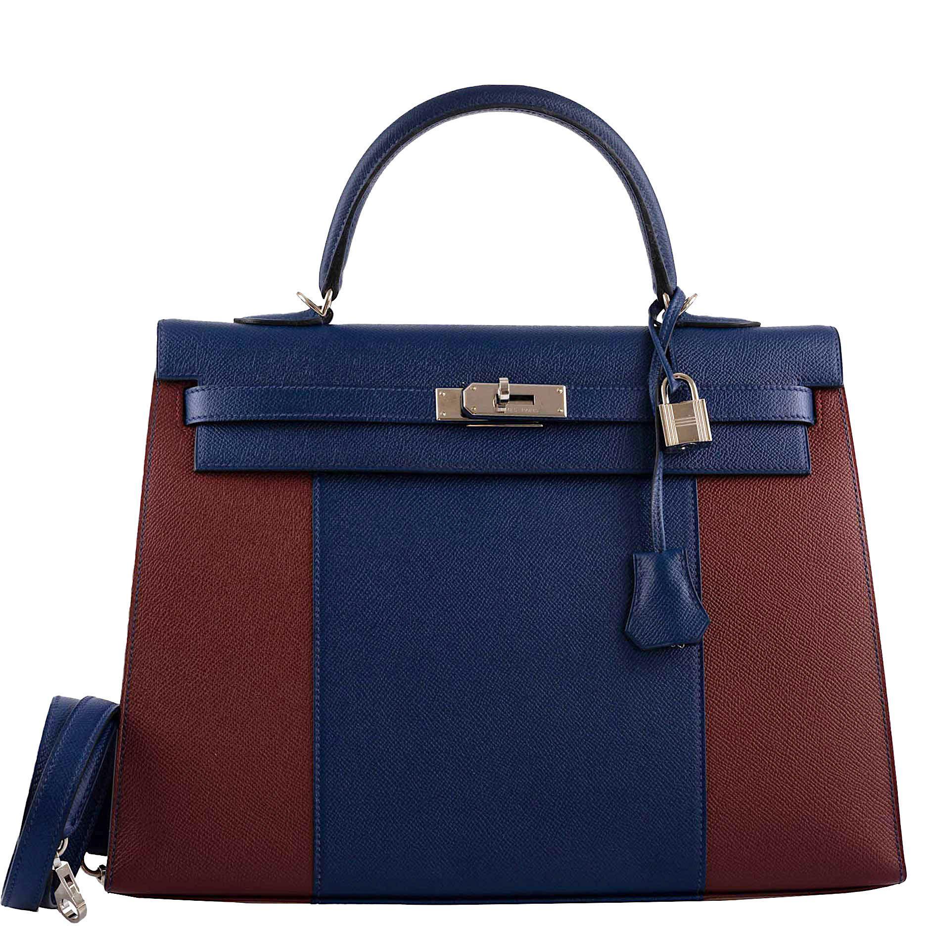 Hermès Flag Kelly 35 Sellier Blue Saphir & Rouge H Epsom Palladium Hardware