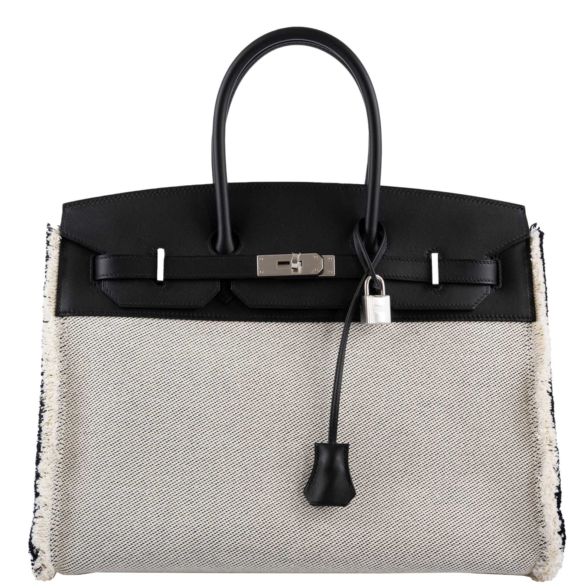 Hermès Fray Fray Birkin 35 Black Swift & Toile H with Palladium Hardware