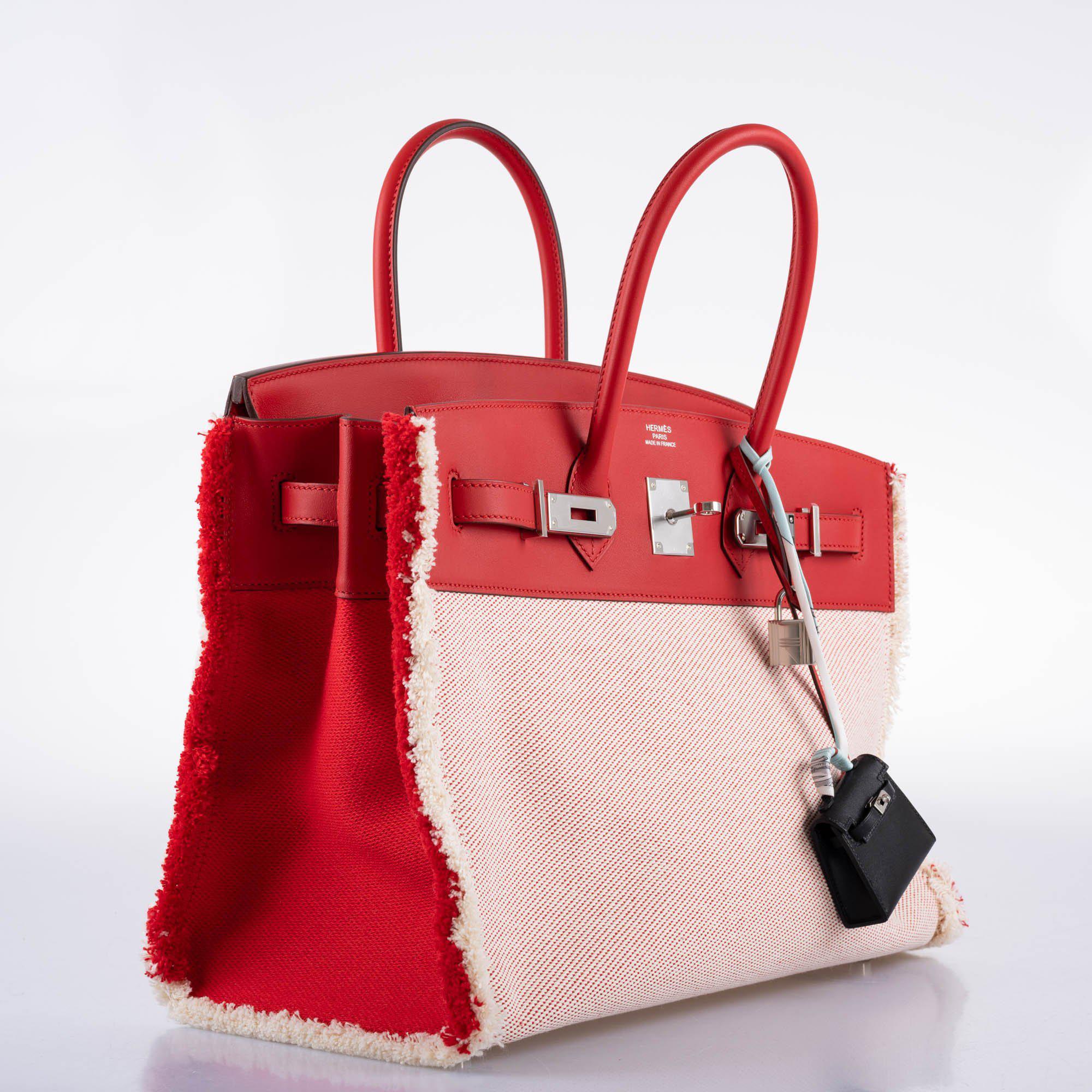Hermès Fray Fray Birkin 35 Rouge de Cour Swift & Toile H with Palladium Hardware