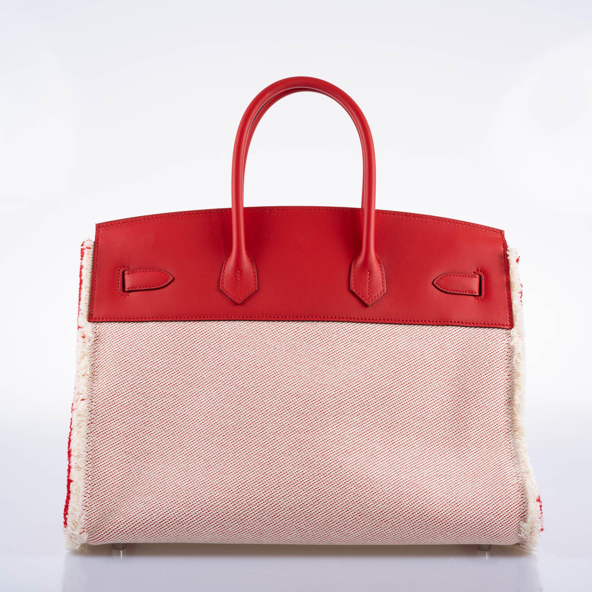 Hermès Fray Fray Birkin 35 Rouge de Cour Swift & Toile H with Palladium Hardware
