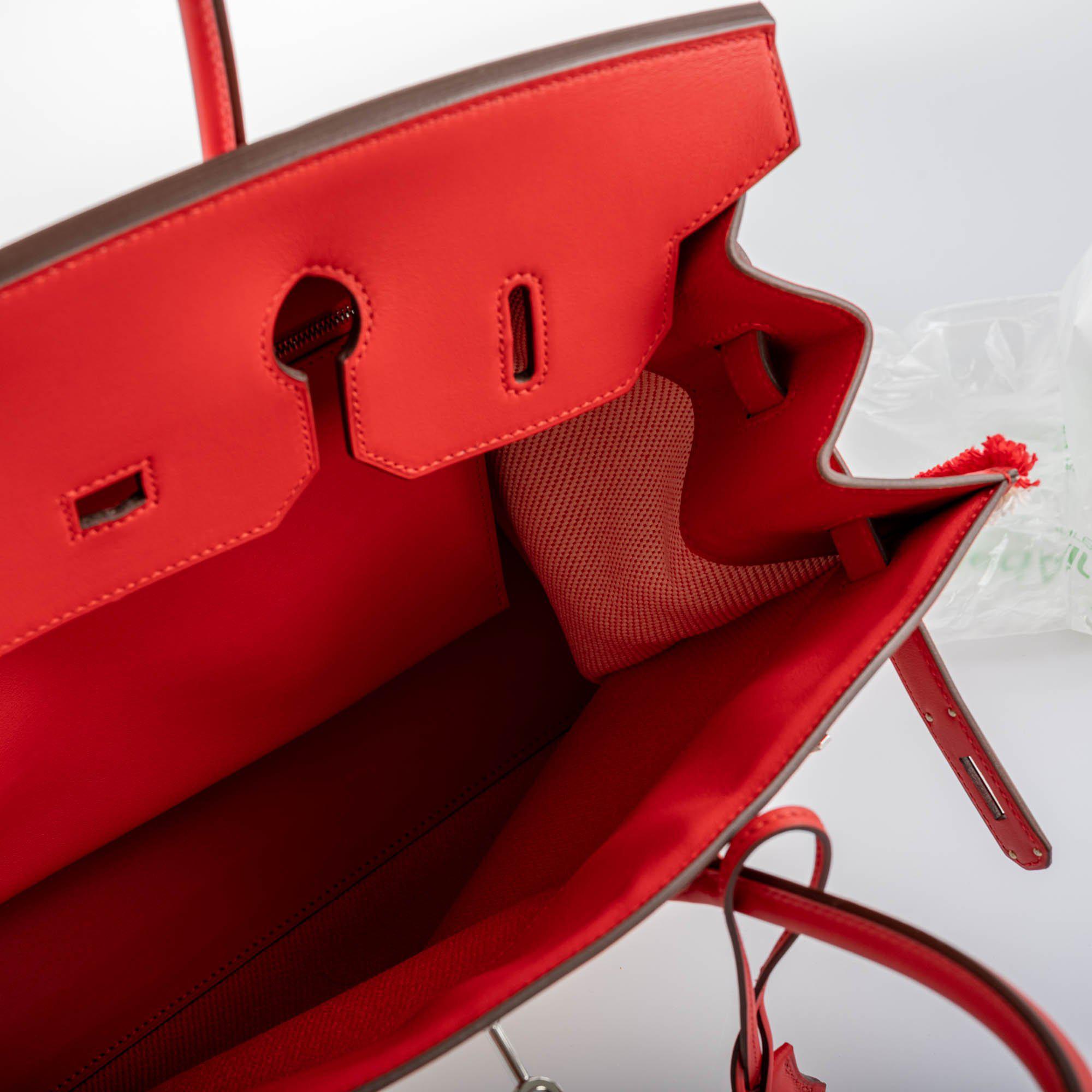 Hermès Fray Fray Birkin 35 Rouge de Cour Swift & Toile H with Palladium Hardware