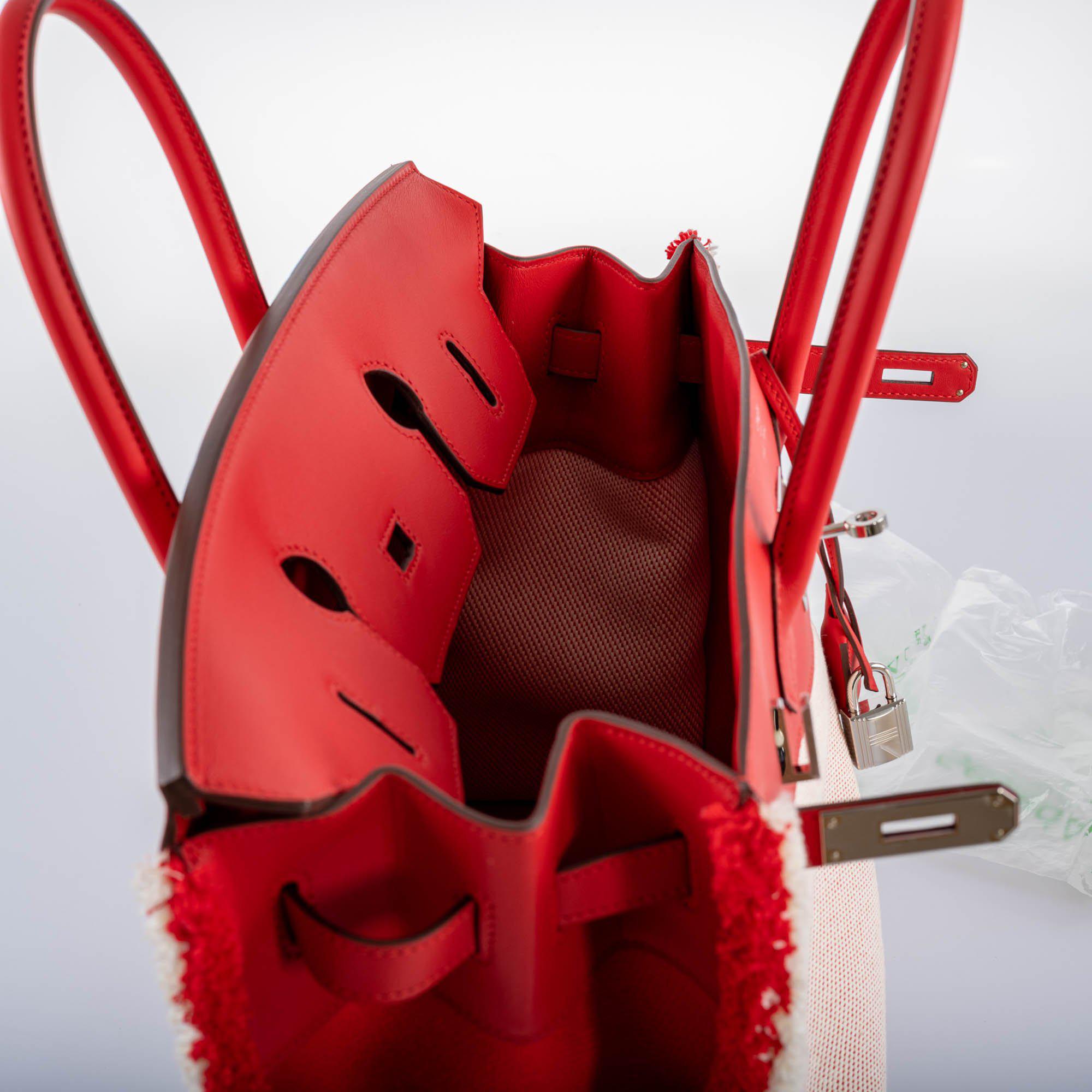 Hermès Fray Fray Birkin 35 Rouge de Cour Swift & Toile H with Palladium Hardware