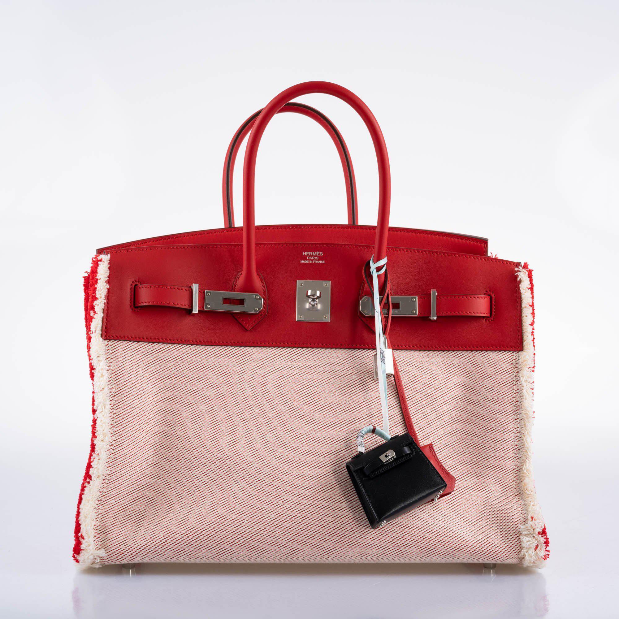 Hermès Fray Fray Birkin 35 Rouge de Cour Swift & Toile H with Palladium Hardware
