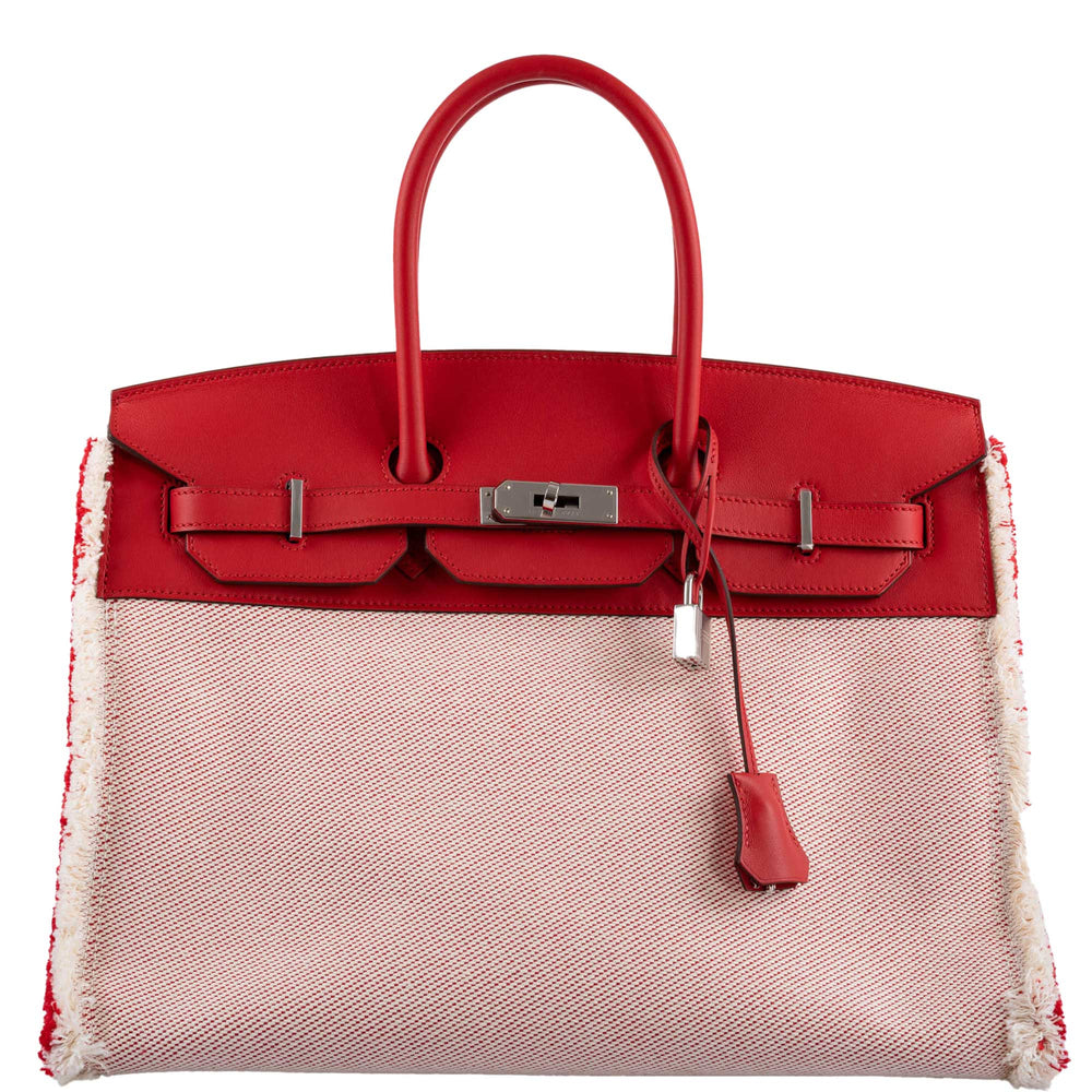 Hermès Fray Fray Birkin 35 Rouge de Cour Swift & Toile H with Palladium Hardware