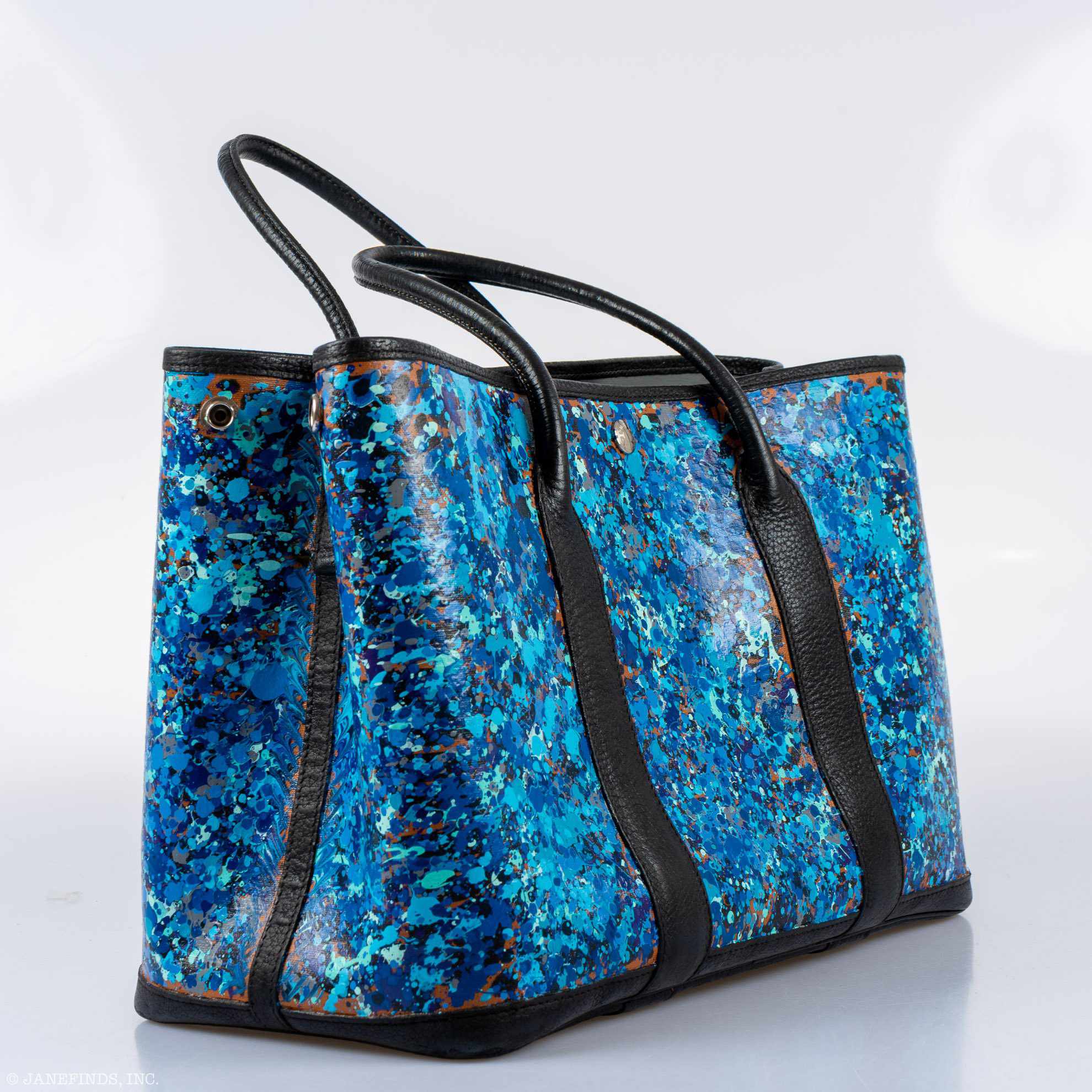 Hermès Garden Party PM Black Buffalo Leather Trim "Caribbean Fizz" * JaneFinds Custom Shop