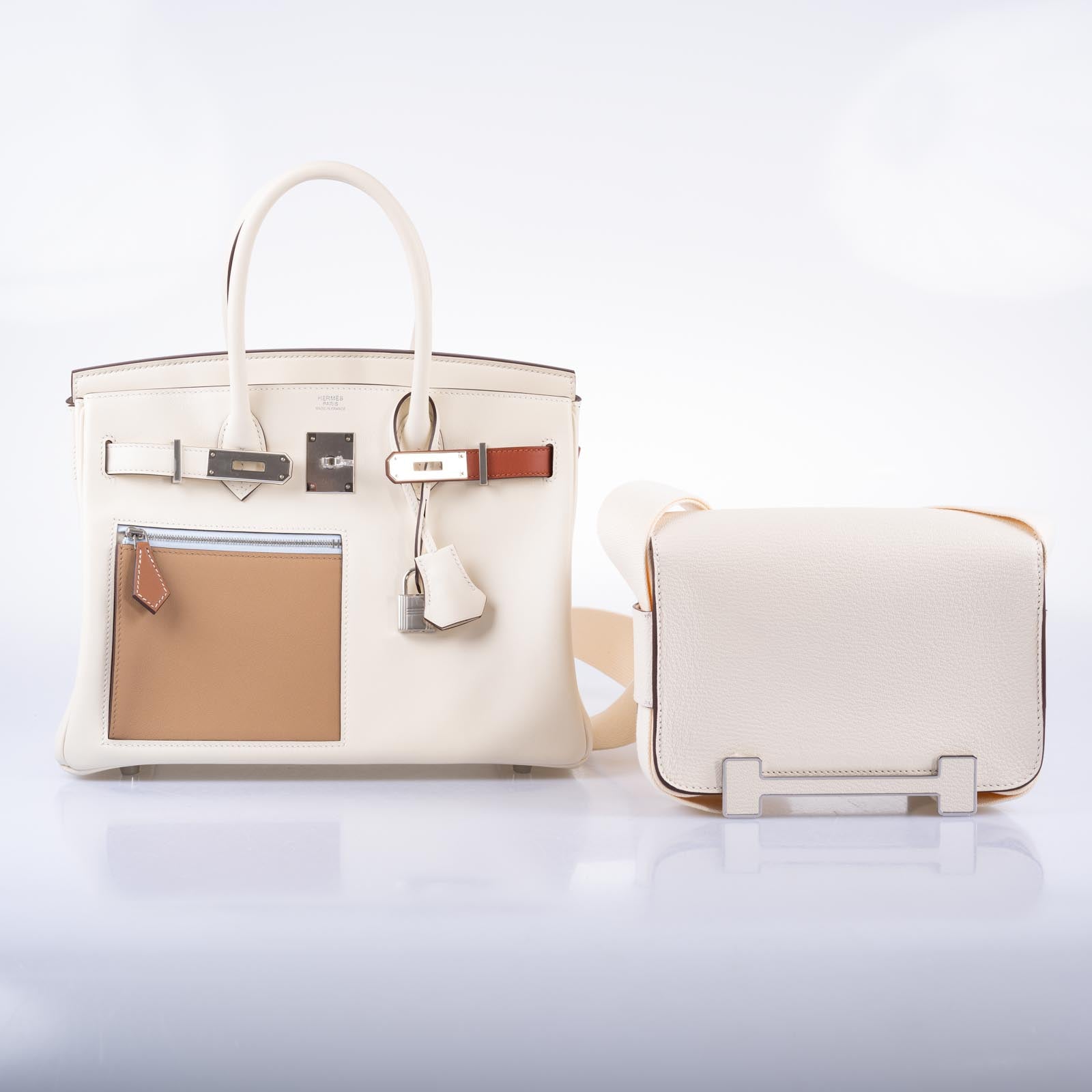 Hermès Geta Bag Beton Mysore Goatskin with Palladium Hardware
