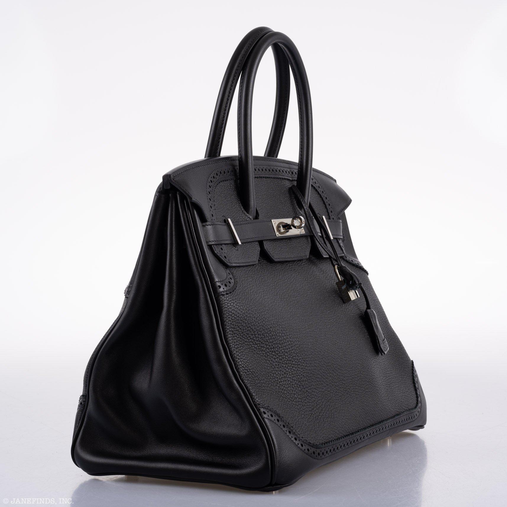 Hermès Ghillies Birkin 35 Black Togo & Evergrain with Palladium Hardware