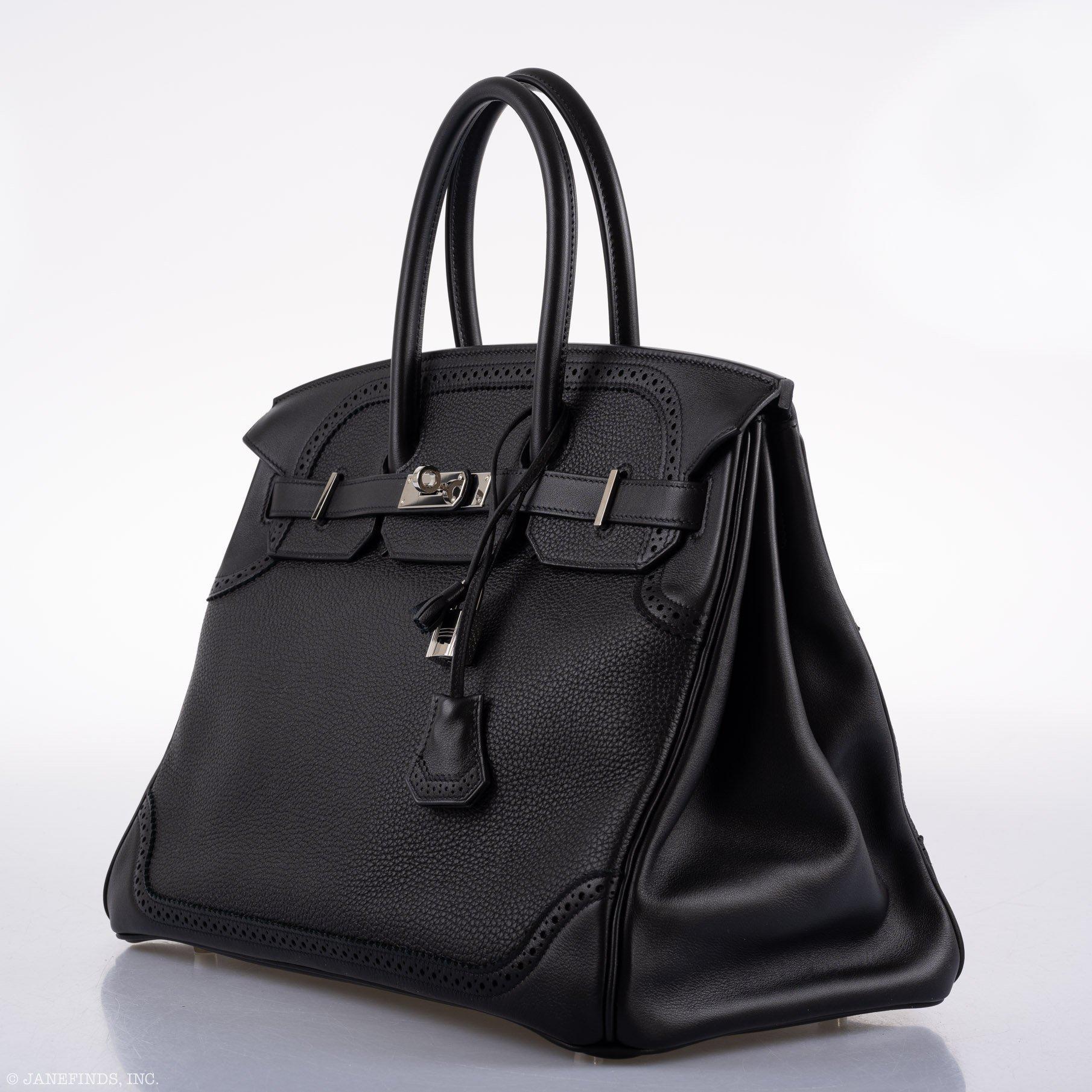 Hermès Ghillies Birkin 35 Black Togo & Evergrain with Palladium Hardware