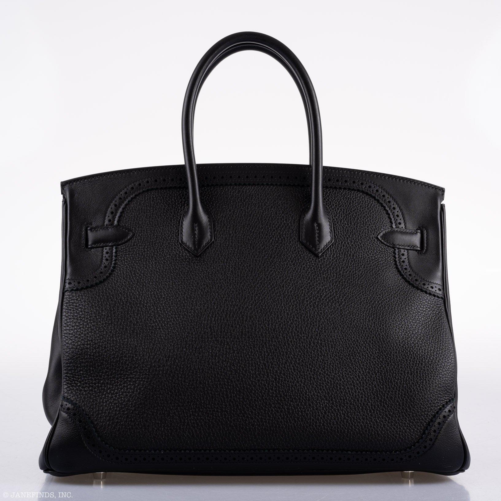 Hermès Ghillies Birkin 35 Black Togo & Evergrain with Palladium Hardware