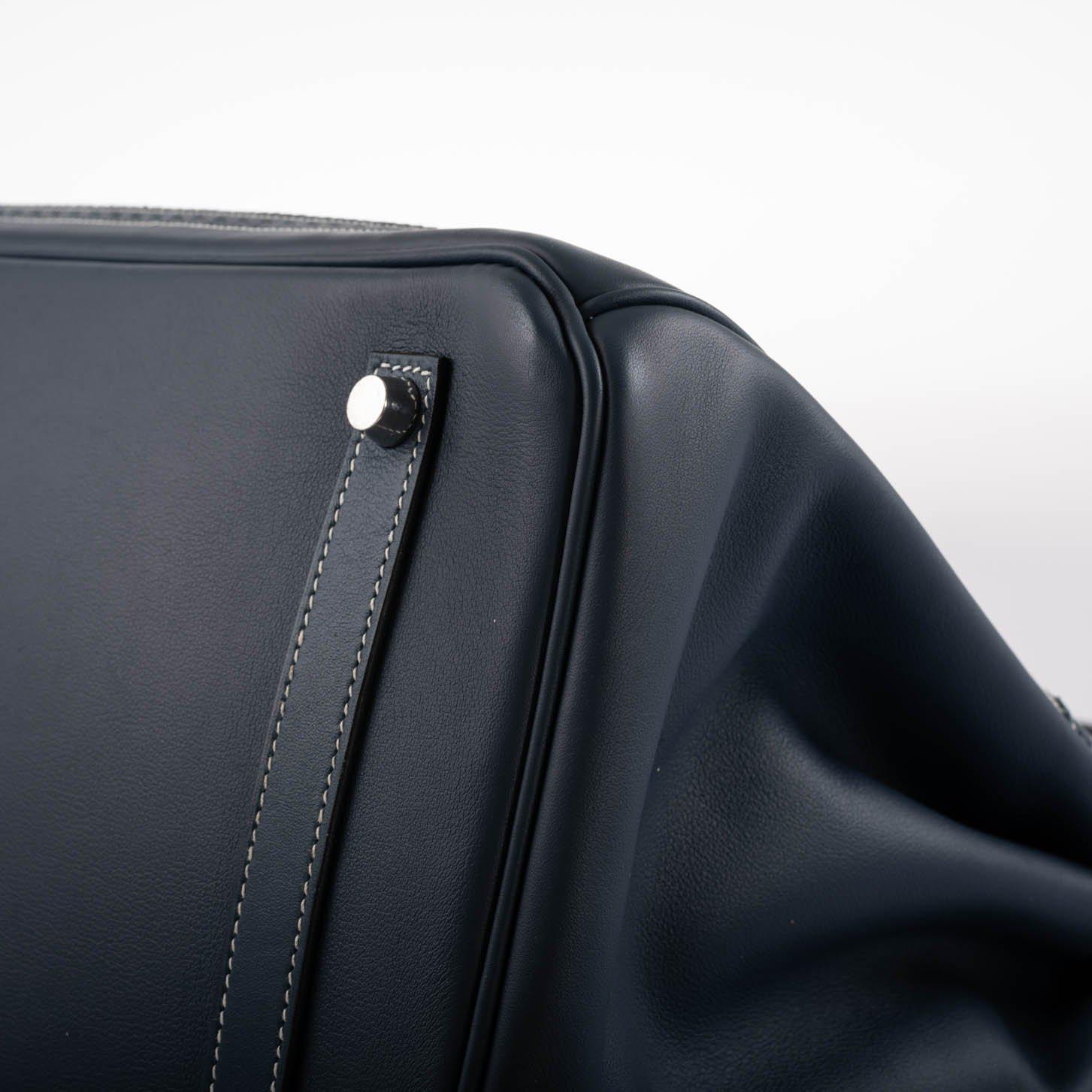 Hermès Ghillies Birkin 35 Blue de Prusse Swift & Toile with Palladium Hardware