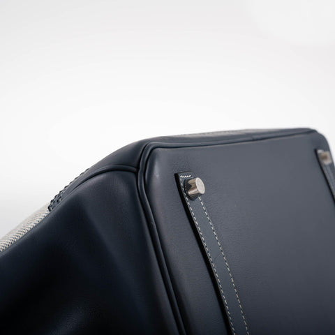 Hermès Ghillies Birkin 35 Blue de Prusse Swift & Toile with Palladium Hardware - 2014, R Square