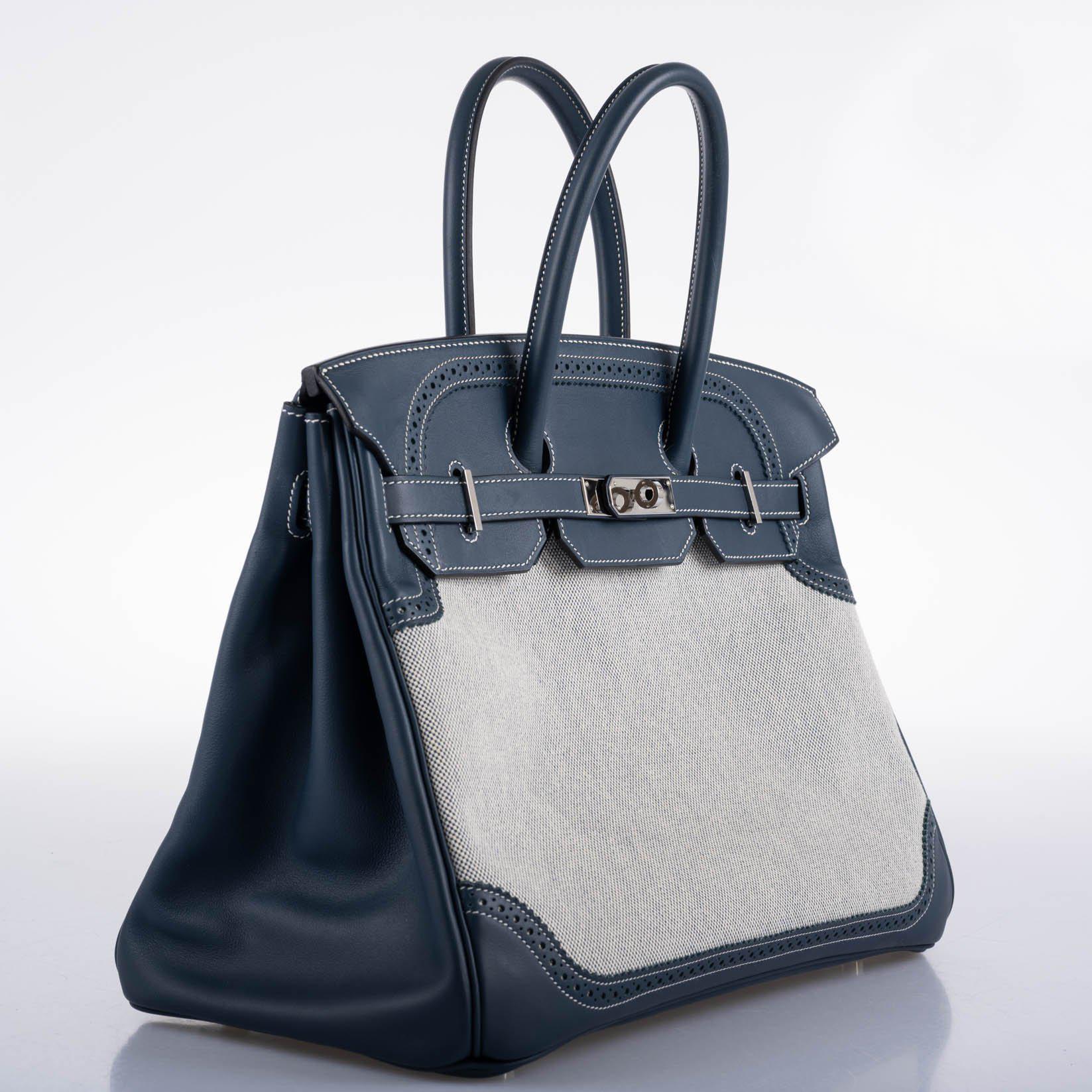 Hermès Ghillies Birkin 35 Blue de Prusse Swift & Toile with Palladium Hardware