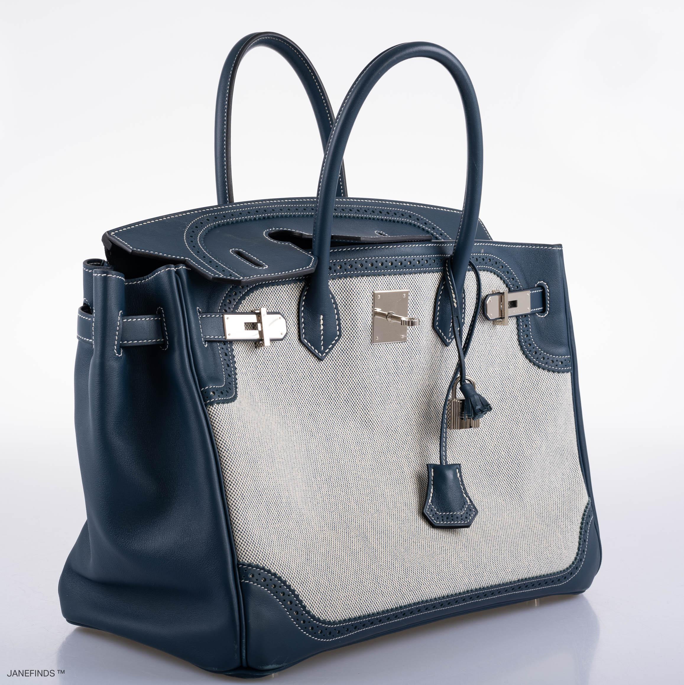 Hermès Ghillies Birkin 35 Blue de Prusse Swift & Toile with Palladium Hardware